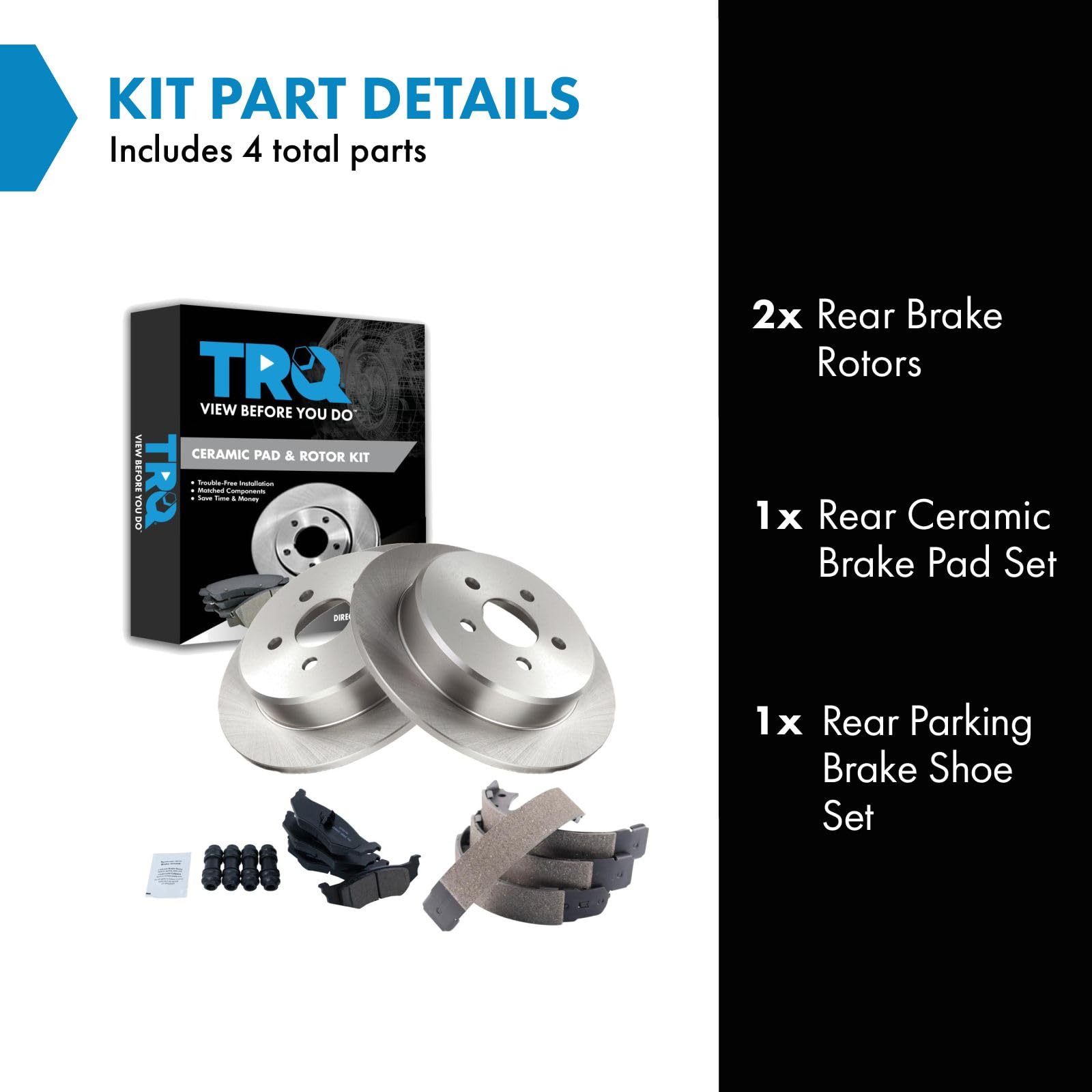 Trq Rear Brake Pad & Rotor Kit Brake Pads Brake Rotor Parking Brake Shoe Set Ceramic Compatible With 2001-2005 Chrysler Sebring