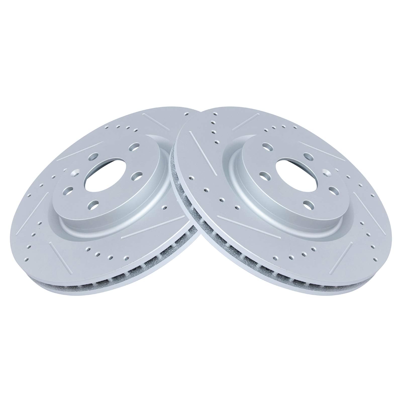 Trq Front Performance Brake Rotor Drilled Slotted Pair Compatible With 2011-2017 Chevy Caprice / 2008-2014 Cadillac Cts / 2014-2