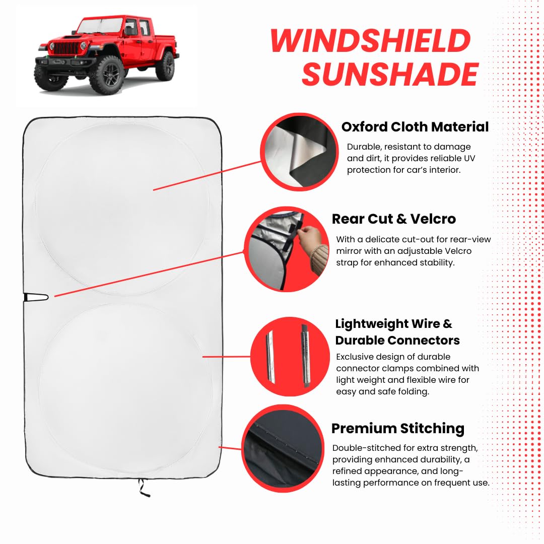 Kinder Fluff Patented Windshield Sun Shade For Jeeps | Certified Car Window Shade Blocks 99.9% Uvr | Auto Accessories Cover For