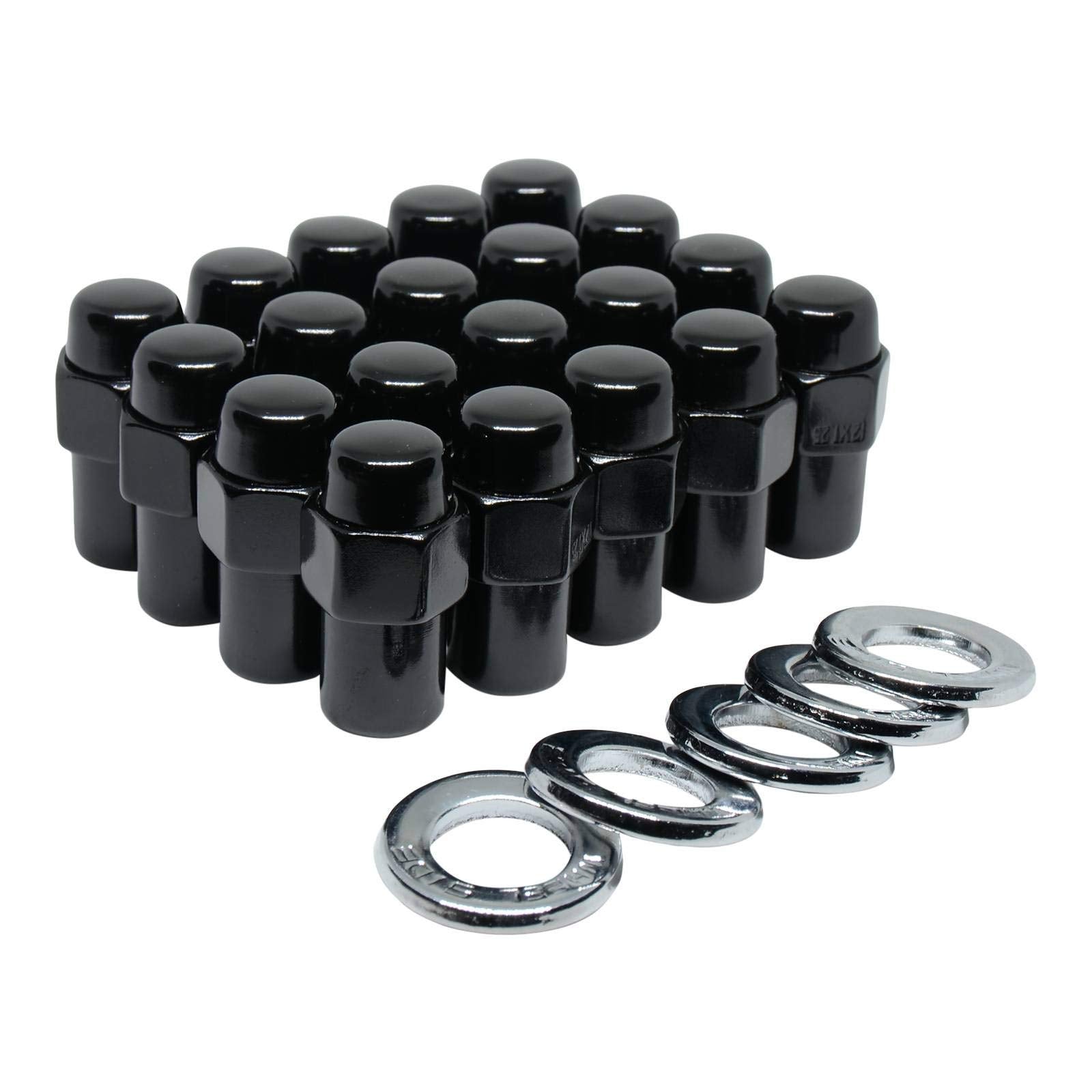Cragar Standard Mag Lug Nut 1/2-20 Black with Chrome Center Washer Set of 24 Pcs