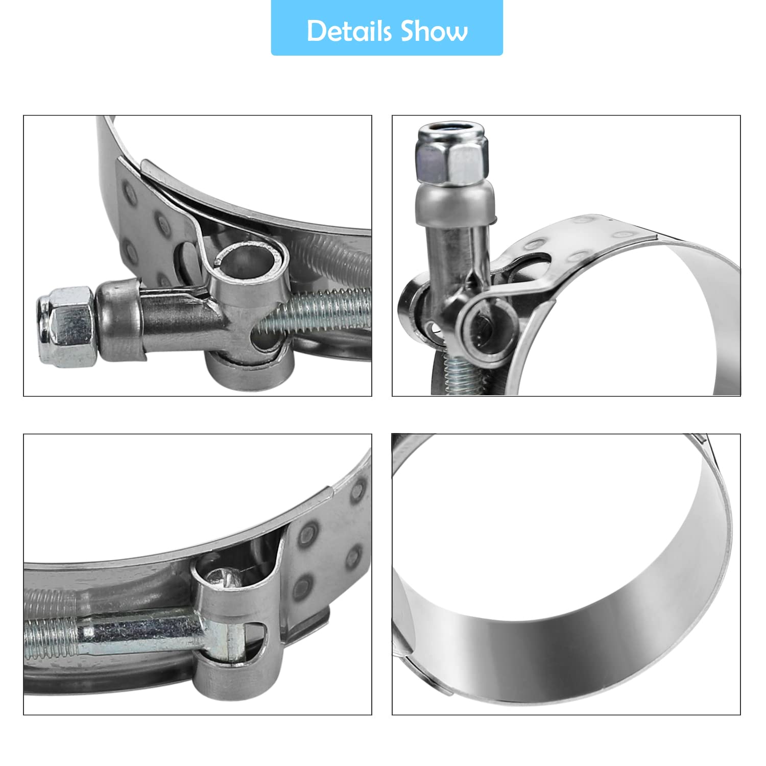 PEROMI 2 Pack 3 Inch T Bolt Hose Clamps Working Range 83-91mm for 3 Inch Hose ID, Stainless Steel Turbo Intake Intercooler Clamp