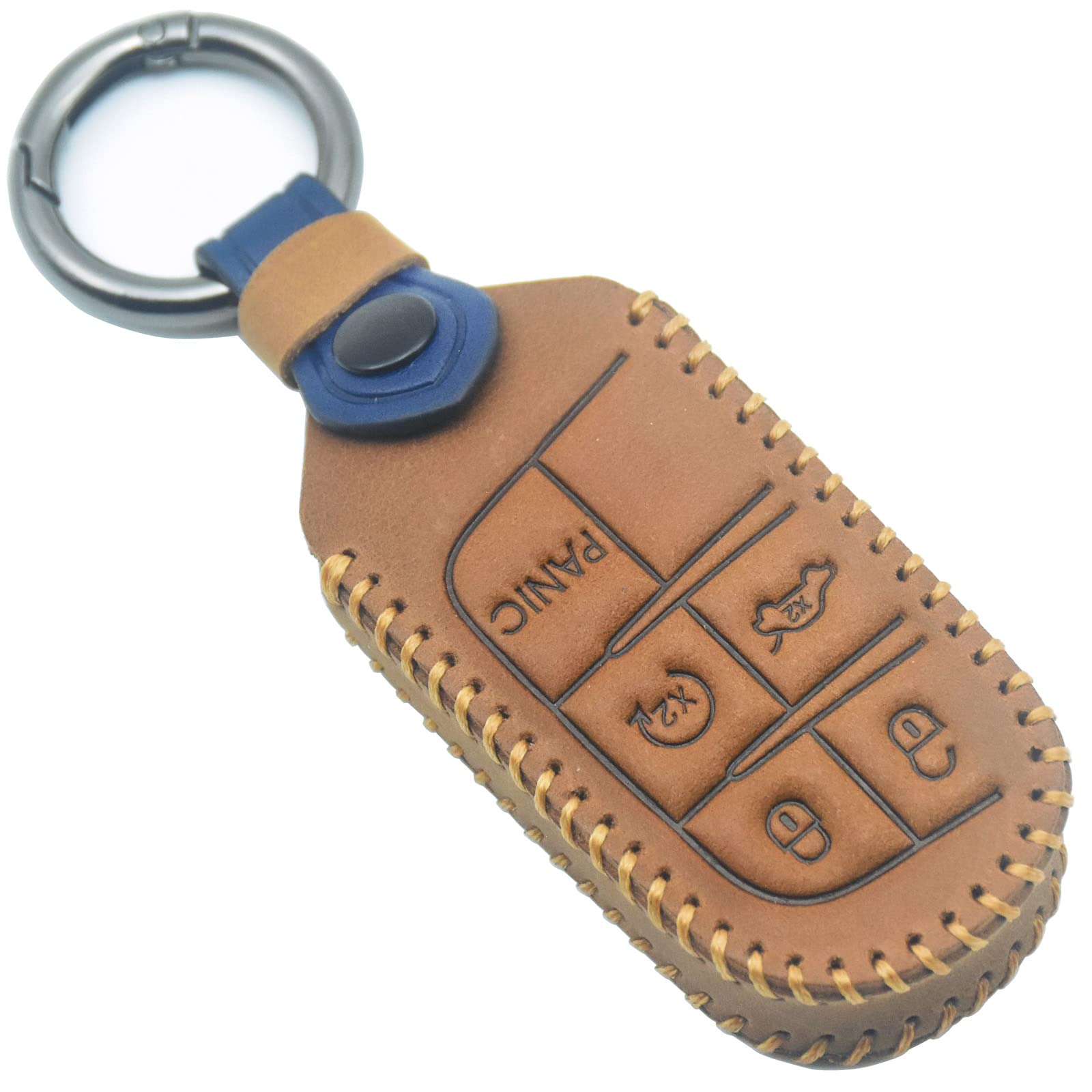 Yubomt For Jeep Key Fob Cover,Genuine Leather Key Case For Jeep Grand Cherokee Chrysler 200 300C Renegade Compass Dodge Journey Charger Challenger Durango Accessories,Blue