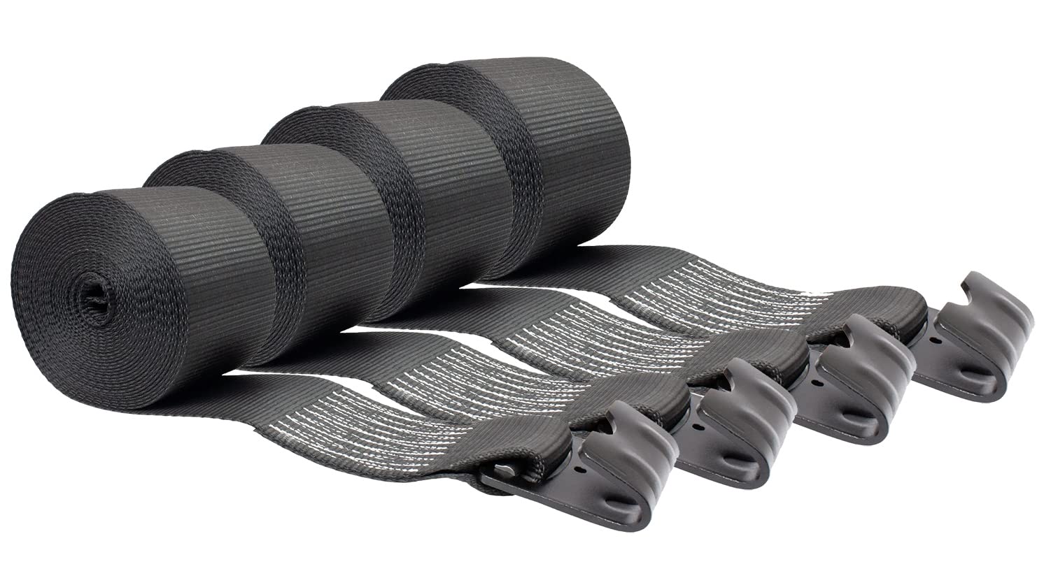 Mytee Products (4 Pack) Winch Straps 4  x 30  Black Heavy Duty Tie Down w/Flat Hook WLL# 5400 lbs | 4 Inch Cargo Control for Fl