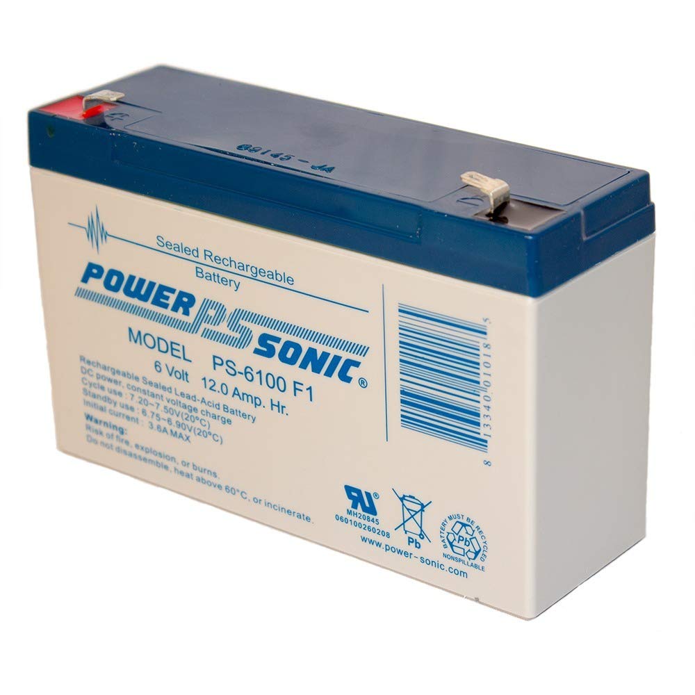 Power-Sonic Rechargeable Sealed Lead Acid Battery Ps-6100 6V 12.0 Ah @ 20-Hr. 6V 11.5 Ah @ 10-Hr.