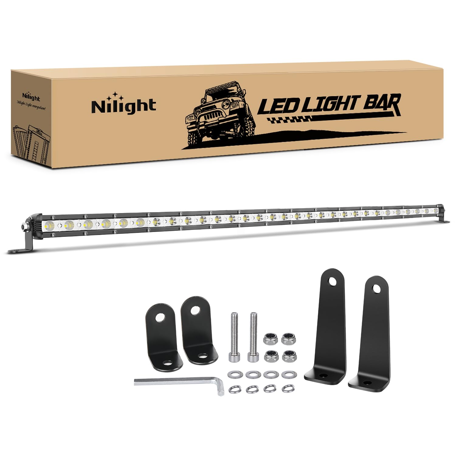 Nilight Single Row Led Light Bar Ultra-Slim Spot Flood Combo 31 Inch 90W Fog Driving Work Roof Bumper Lighting For Offroad 4X4 T