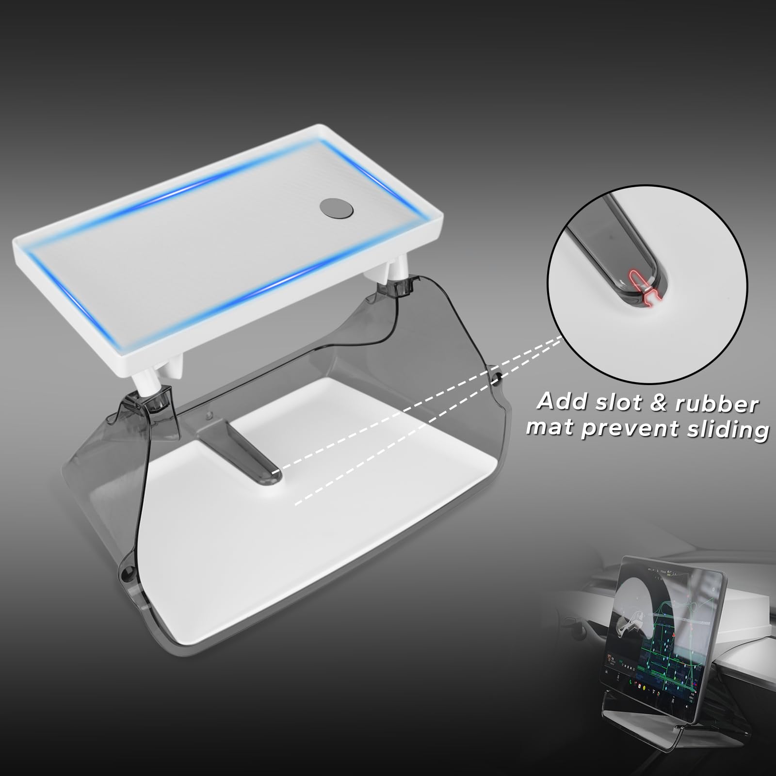 Klutchtech Telsa Model 3 Model Y Center Console Organizer Tray Magnetic Under Screen Storage Box Behind Screen Tray Dashboard Or