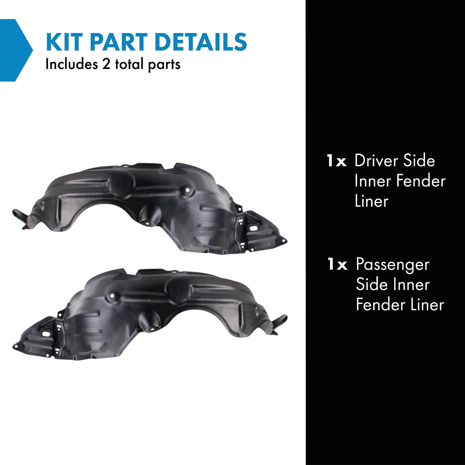 Trq Inner Fender Liner Set Compatible With 2007-2011 Toyota Yaris To1250119 To1251119