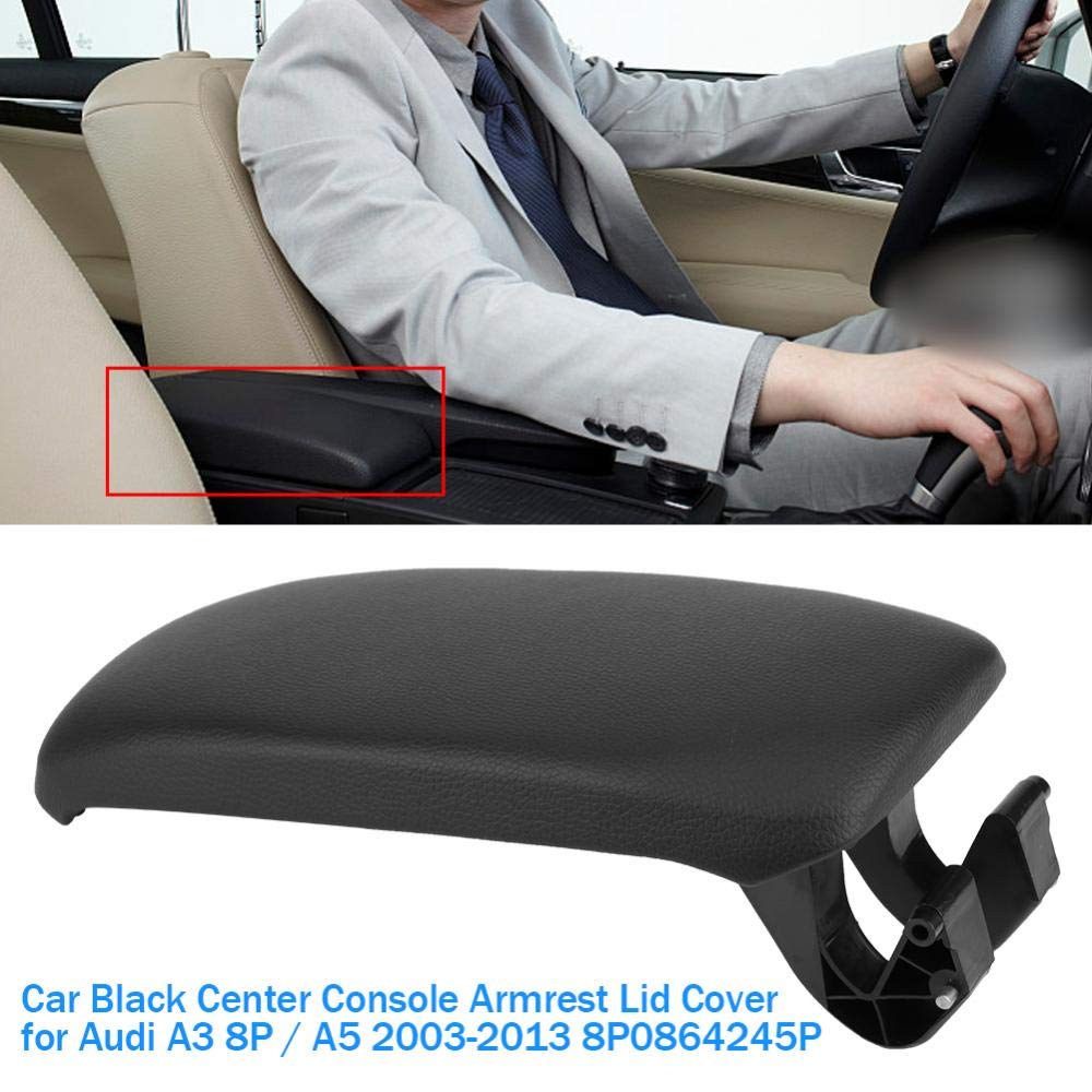 Qiilu Black Leather Center Console Armrest Lid Cover for Audi A3 8P/A5 2003-2013, Durable Fit, Stylish Protection