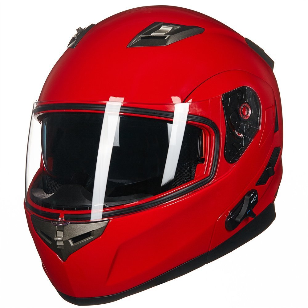 Ilm Bluetooth Integrated Modular Flip Up Full Face Motorcycle Helmet Sun Shield Mp3 Intercom Model 953 (Xl, Red)