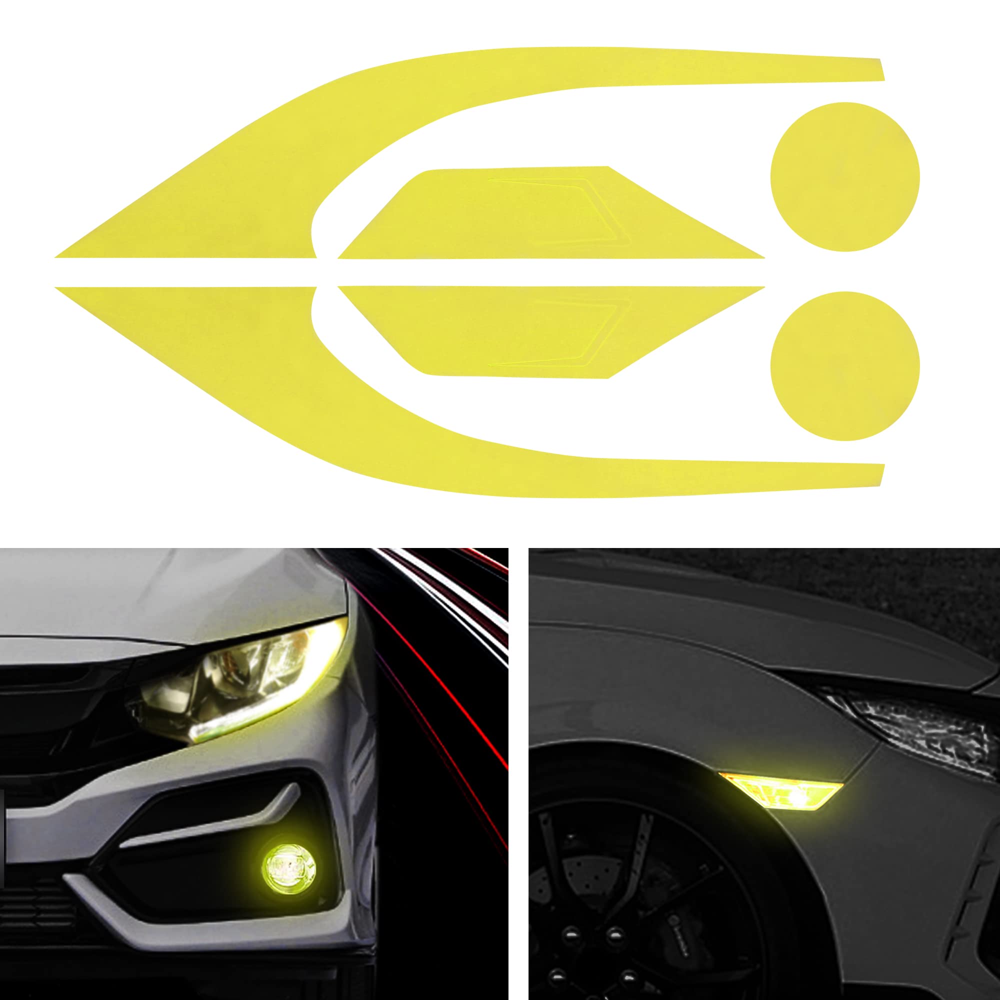 Tomall 3 Pair Vinyl Smoke Tint Fog Light Headlight Side Marker Light Film For Honda Civic 2016-2021 Fender Turn Signal Light Stickers Self Adhesive Decals Car Vinyl Smoke Stickers Decoration (Yellow)