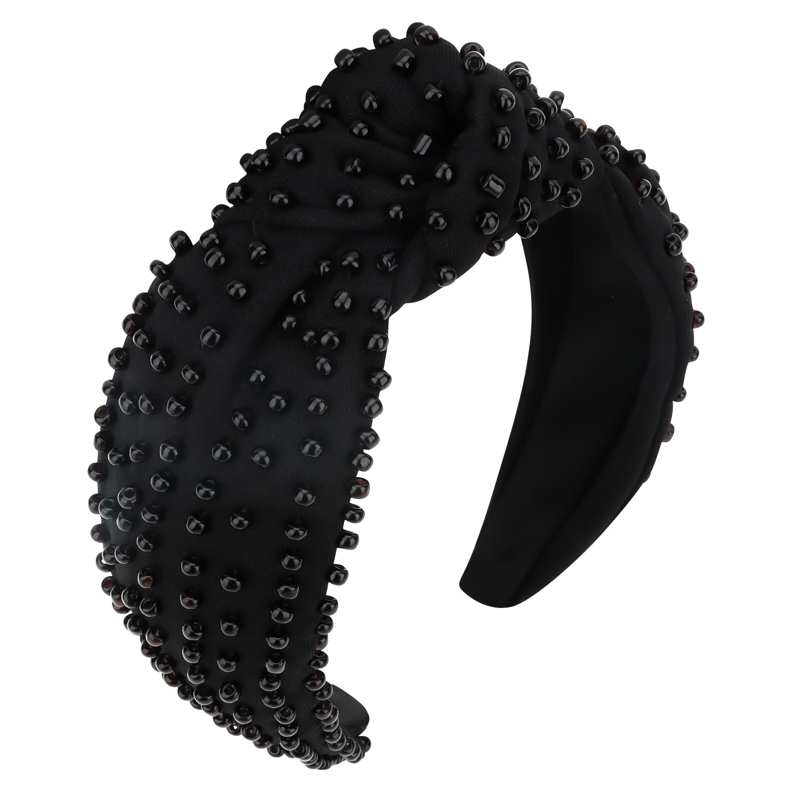 YISSION 1PC Pearl Knotted Headband for Women Non Slip Beaded Headband Wide Pearl Headbands for women Jeweled Embellished Hairband Black Head Band Hair Accessories for Women Girls-New