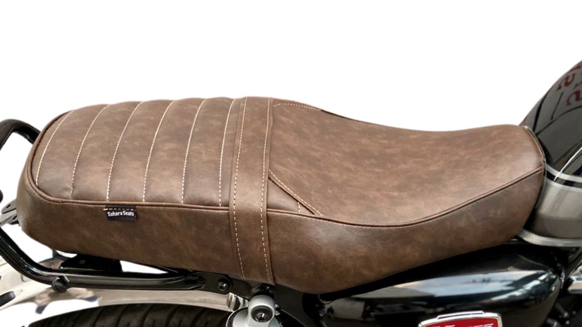 Sahara Seats Compatible with Highness CB 350 Leather Finish Cushion Half Stripes Seat Cover (Dual Tone Brown)