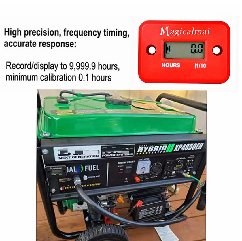 Magicalmai Inductive Hour Meter For Gas Engine Generator Lawn Mower Pressure Washer Marine Atv Boat Outboard Motor Dirt Bike Motorcycle Waterproof Hr Meters - Red