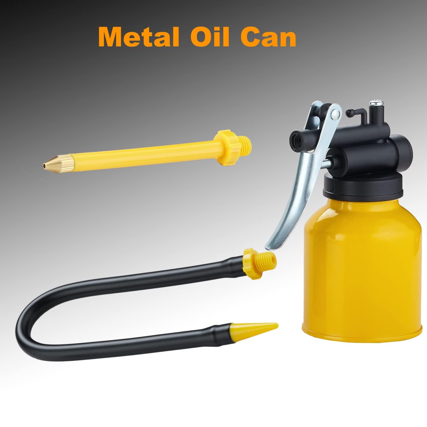 Multipurpose Metal Oil Can,Oil Can Pump Oiler With 2 Spout For All Lubrication Need Of Car, Bikes And Machines -8 Oz.Yellow Capa