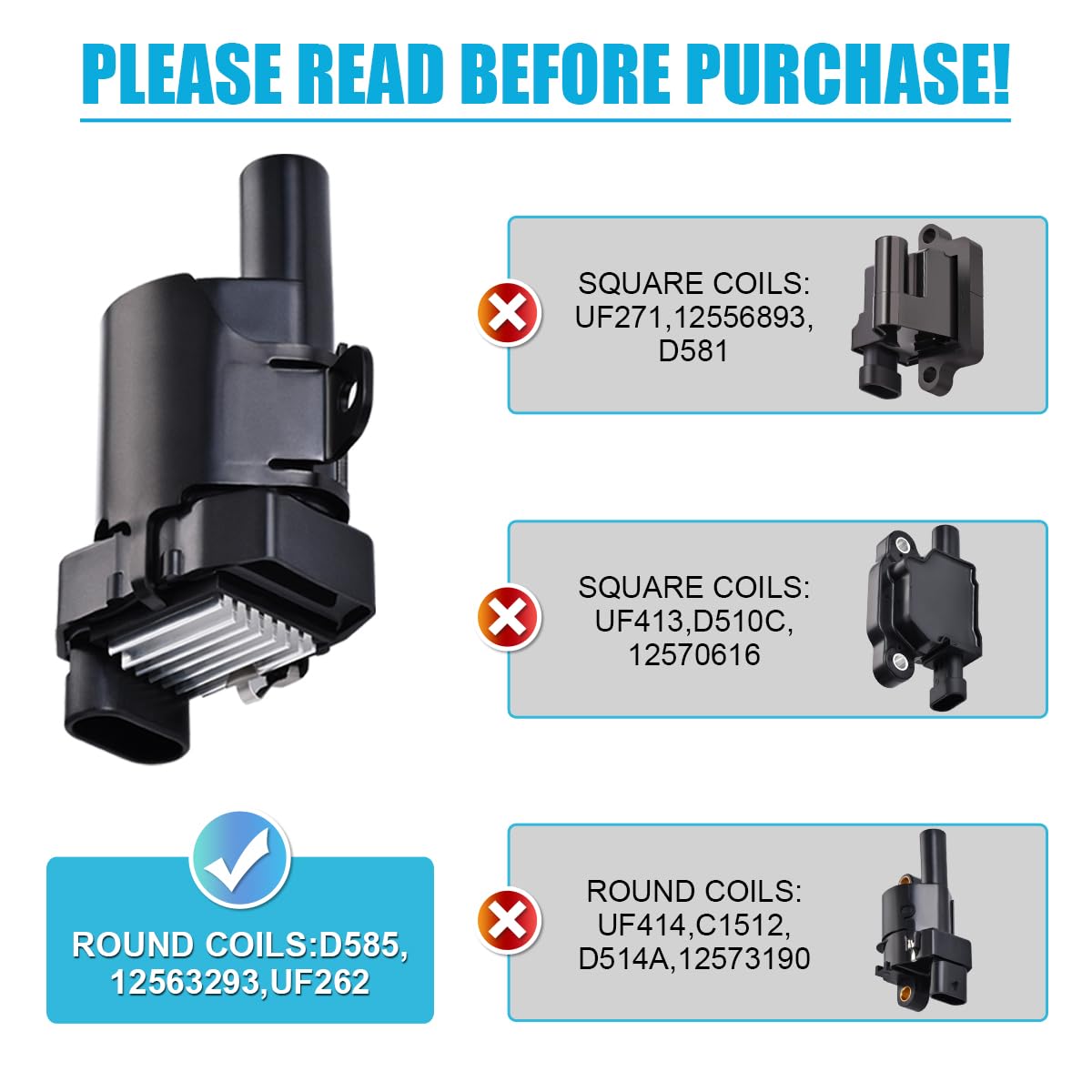 MAS Set of 8 Round Ignition Coil Pack and Iridium Spark Plug and 8.5mm Wire Set Compatible with Chevy Escalade Express Silverado