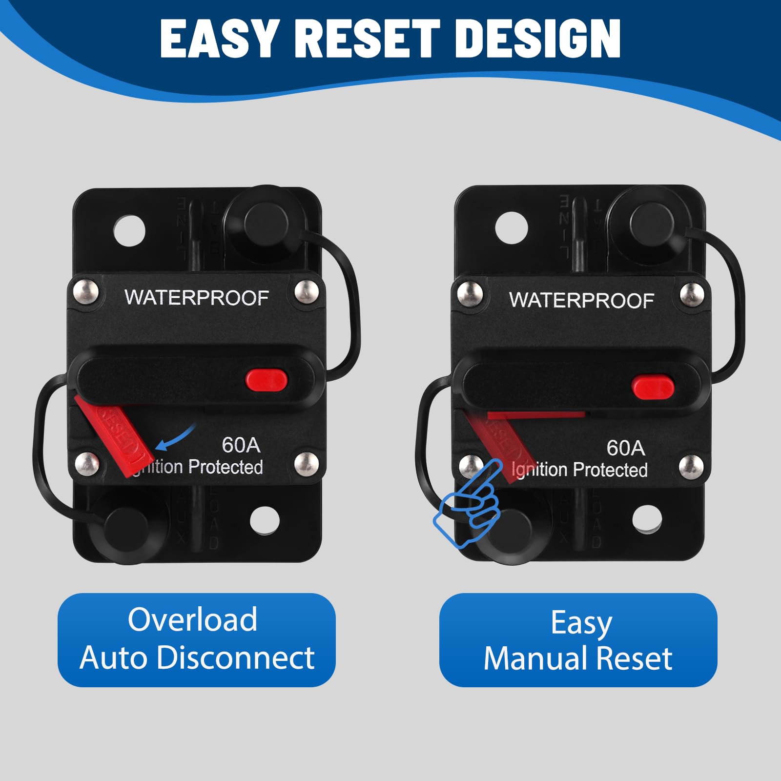 Ozikutech 60 Amp Circuit Breaker Dc 12V 24V 48V Manual Reset Switch For Trolling Motor Marine Boat Battery Solar System