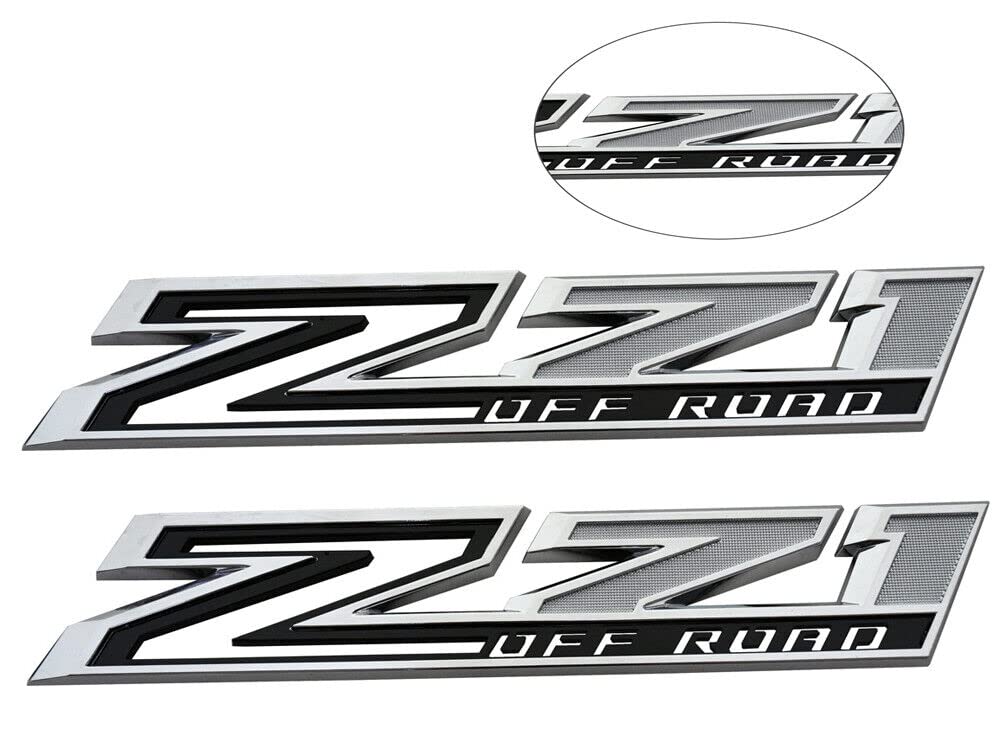 2pack 2019-2025 OEM Z71 Off Road Emblems Side Decals Badges Compatible with fits Silverado Offroad Parts 84632695 (Chrome Black)