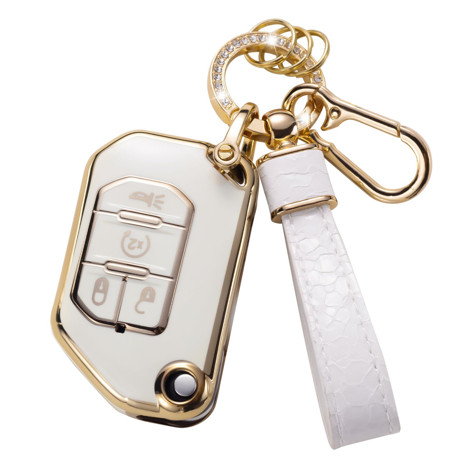 Cacarlike For Jeep Key Fob Cover With Jeep Keychain, Car Key Fob Case Compatible With 2018 2019 2020 2021 2022 Jeep Wrangler Gla