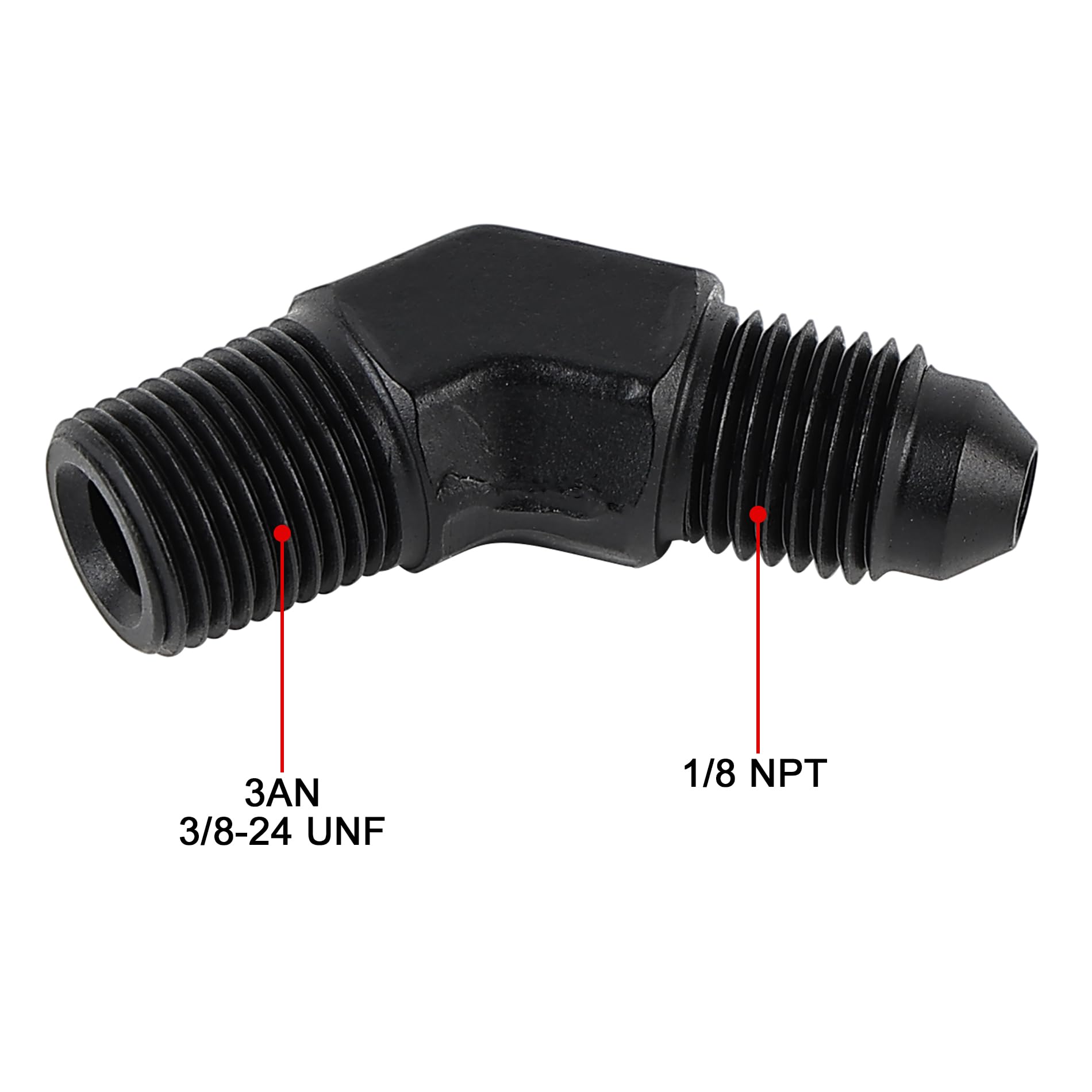 Evil Energy 3An Male Flare To 1/8'' Npt Pipe 45 Degree Fitting Adapter Aluminum Black