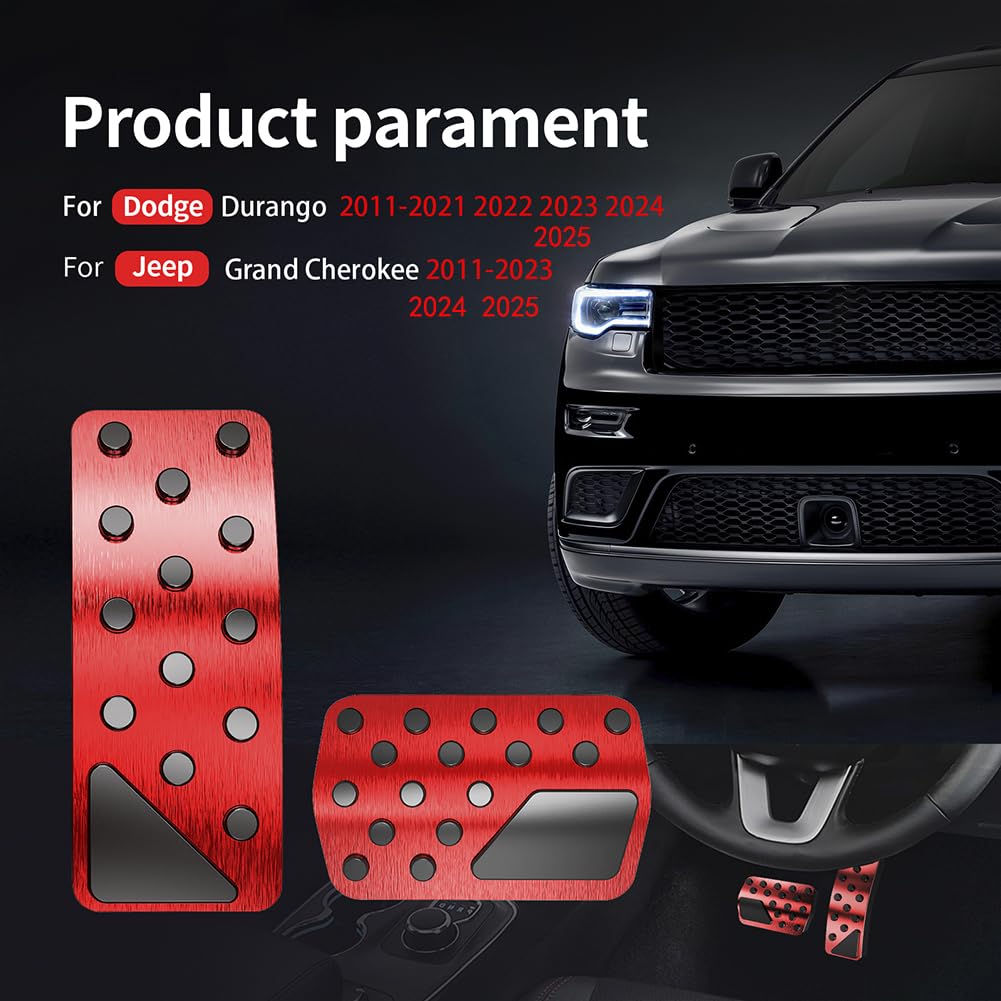 TDOFYH Aluminum Alloy Pedal Covers for Jeep Grand Cherokee & Dodge Durango 2011-2025, No Drilling, 2PCS, Red