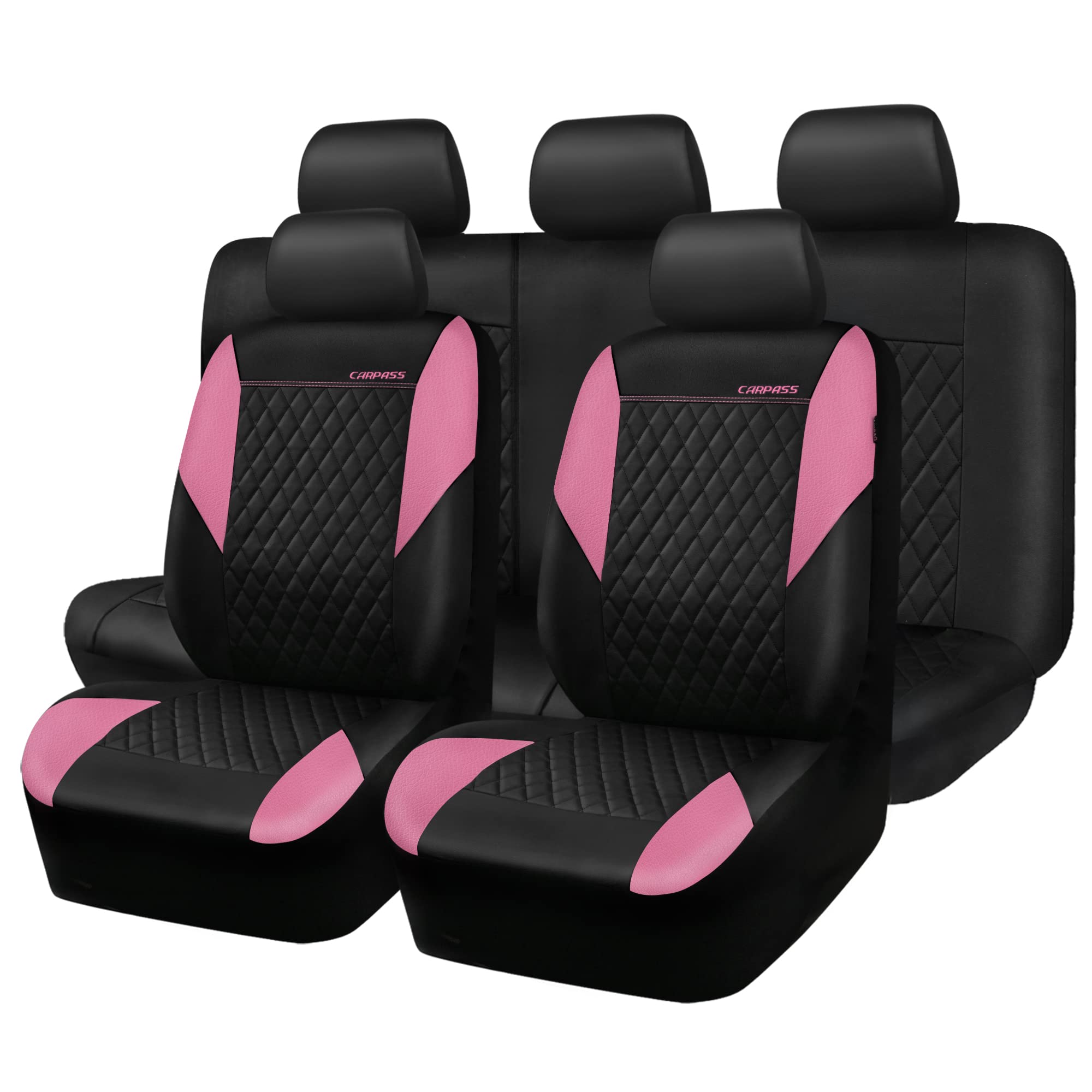 Car Pass Pink Leather Seat Covers,Girly Quilting Pretty Cute Car Seat Cover With 5Mm Composite Sponge Inside,Airbag Compatible,