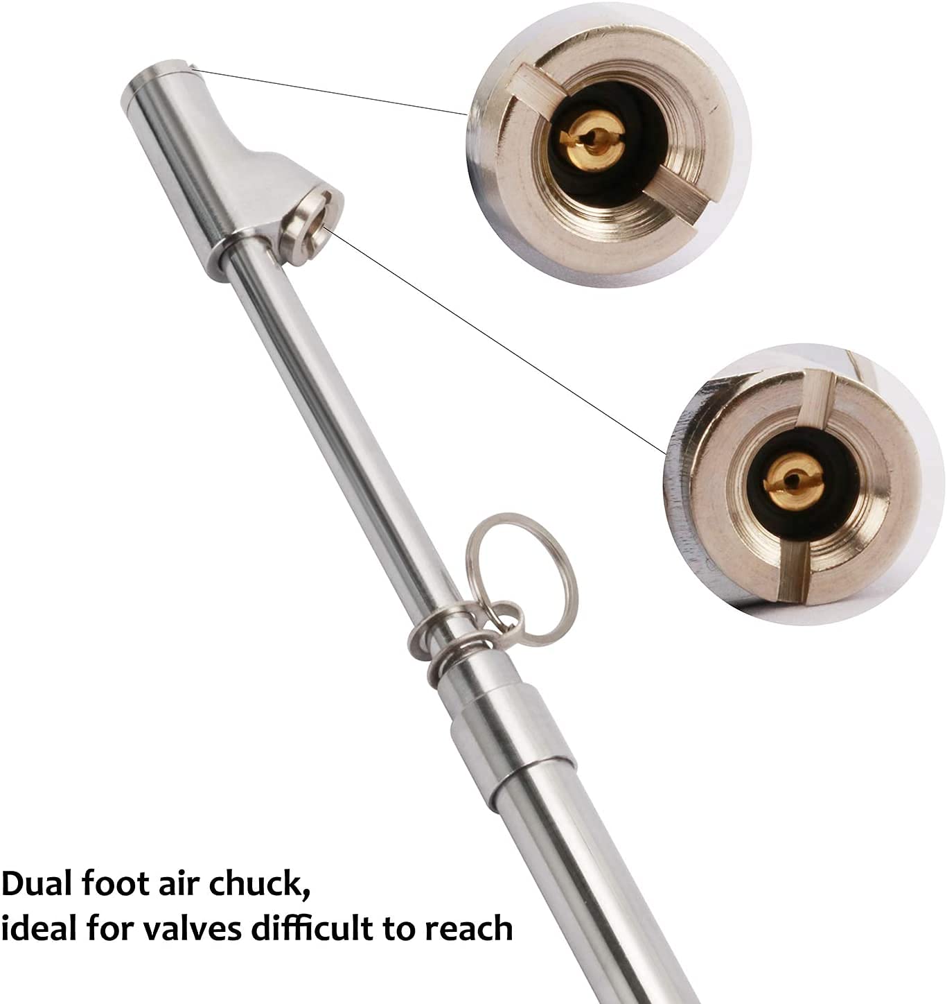 Measureman Heavy Duty Dual Head Truck Tire Gauge 2PC, Solid Brass Body, Aluminum Slide, with Hook, Range 10-150psi