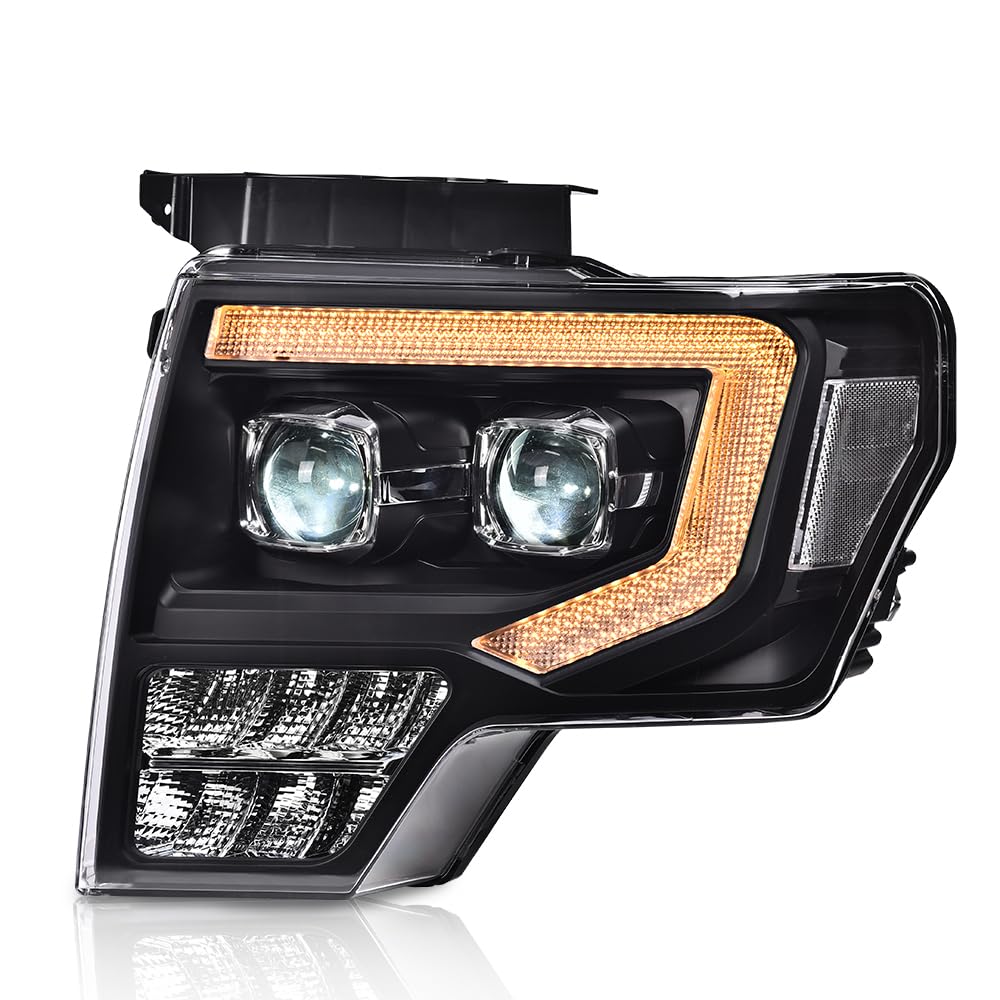 Pit66 Headlight Headlamp Assembly Compatible With Ford F150 2009-2014 (Clear Lens Black Housing Clear Reflector, Modified Style)