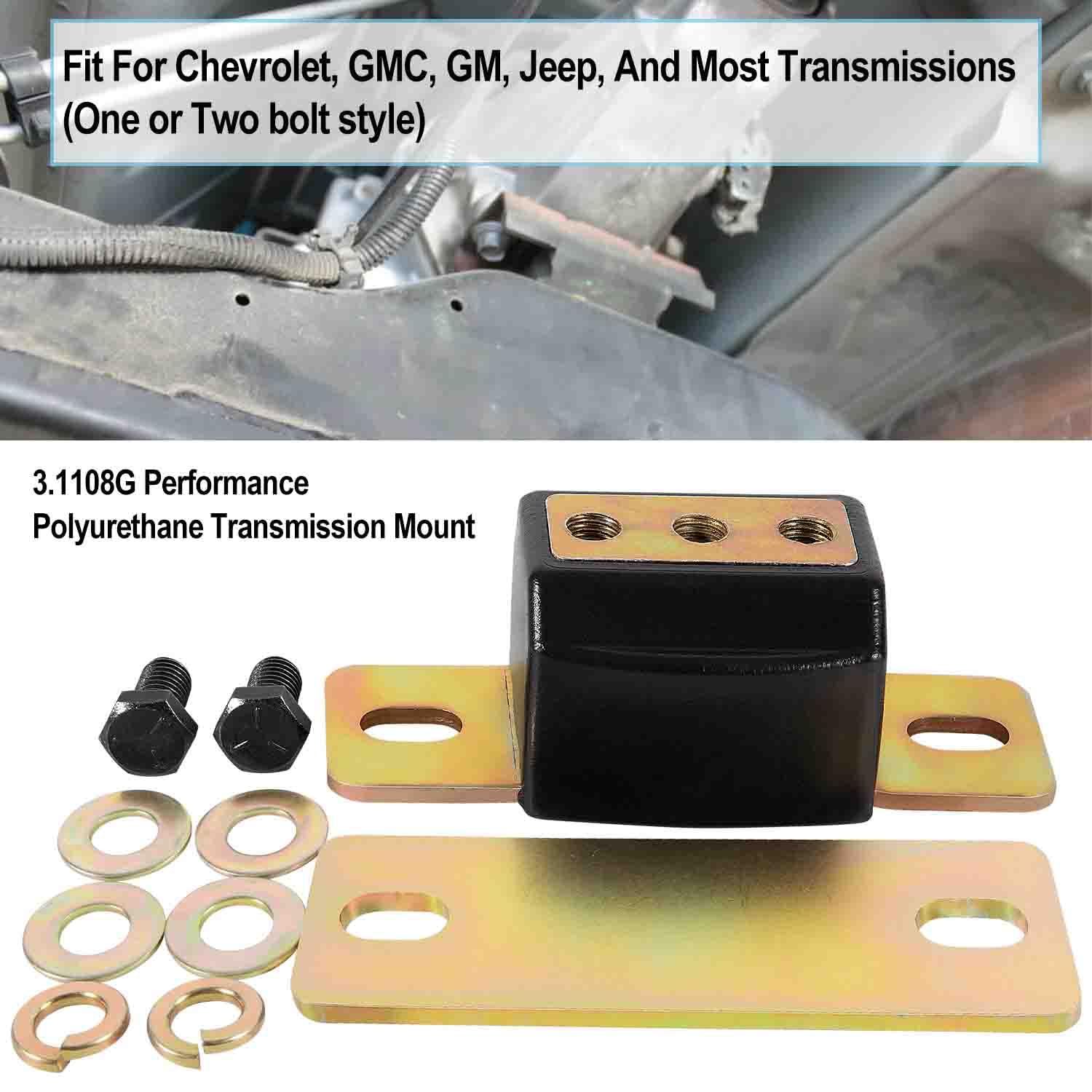 3.1108G General Transmission Mount Performance Polyurethane Mounts Bracket Set Fit For Gm Cars And Trucks Th350, Th400, 700R4, And For Chevy Turbo Most Transmissions