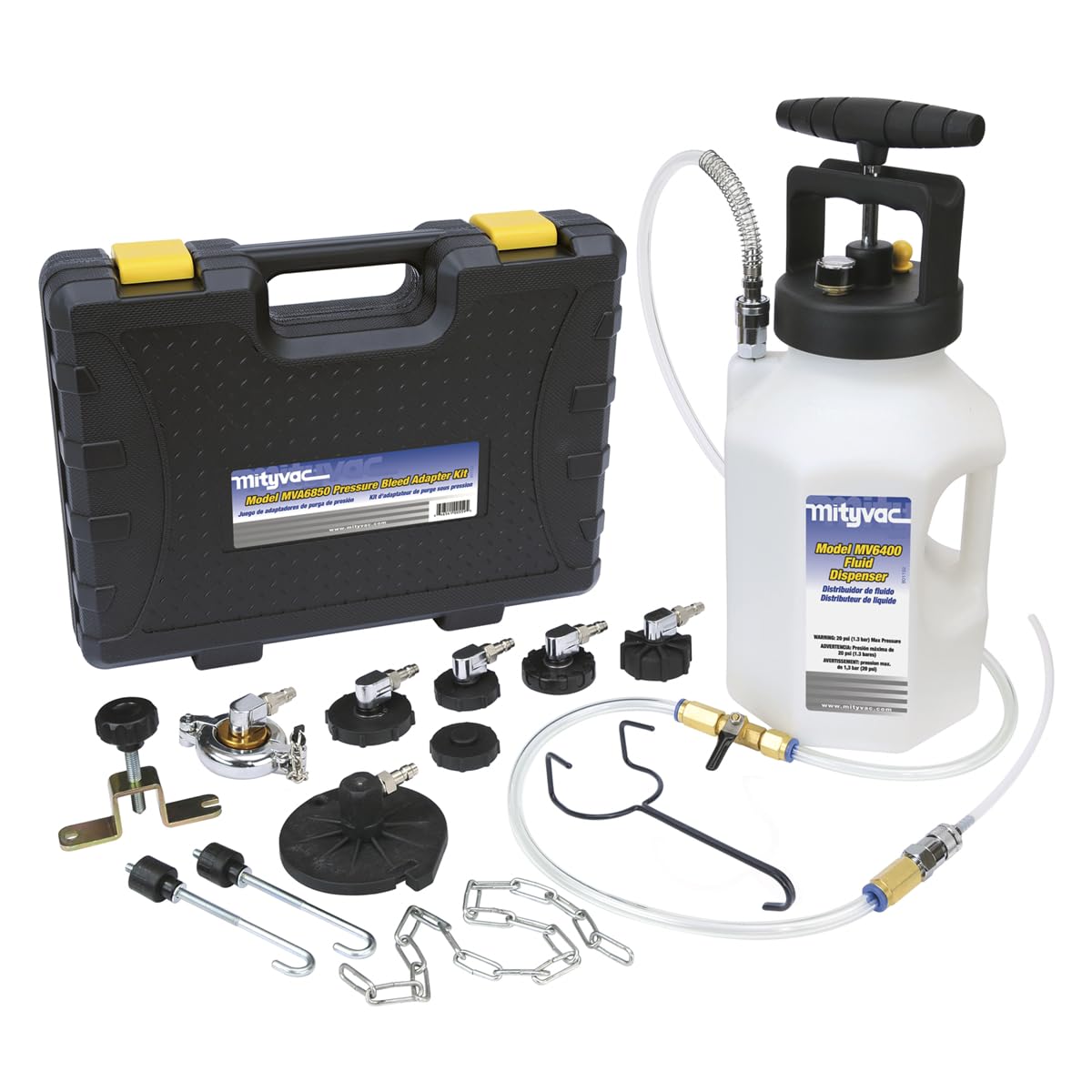 Mityvac MV6840 Hydraulic Brake and Clutch Pressure Bleeding System, Includes Seven (7) Master Cylinder Adapters, 1.2 Gallon Rese