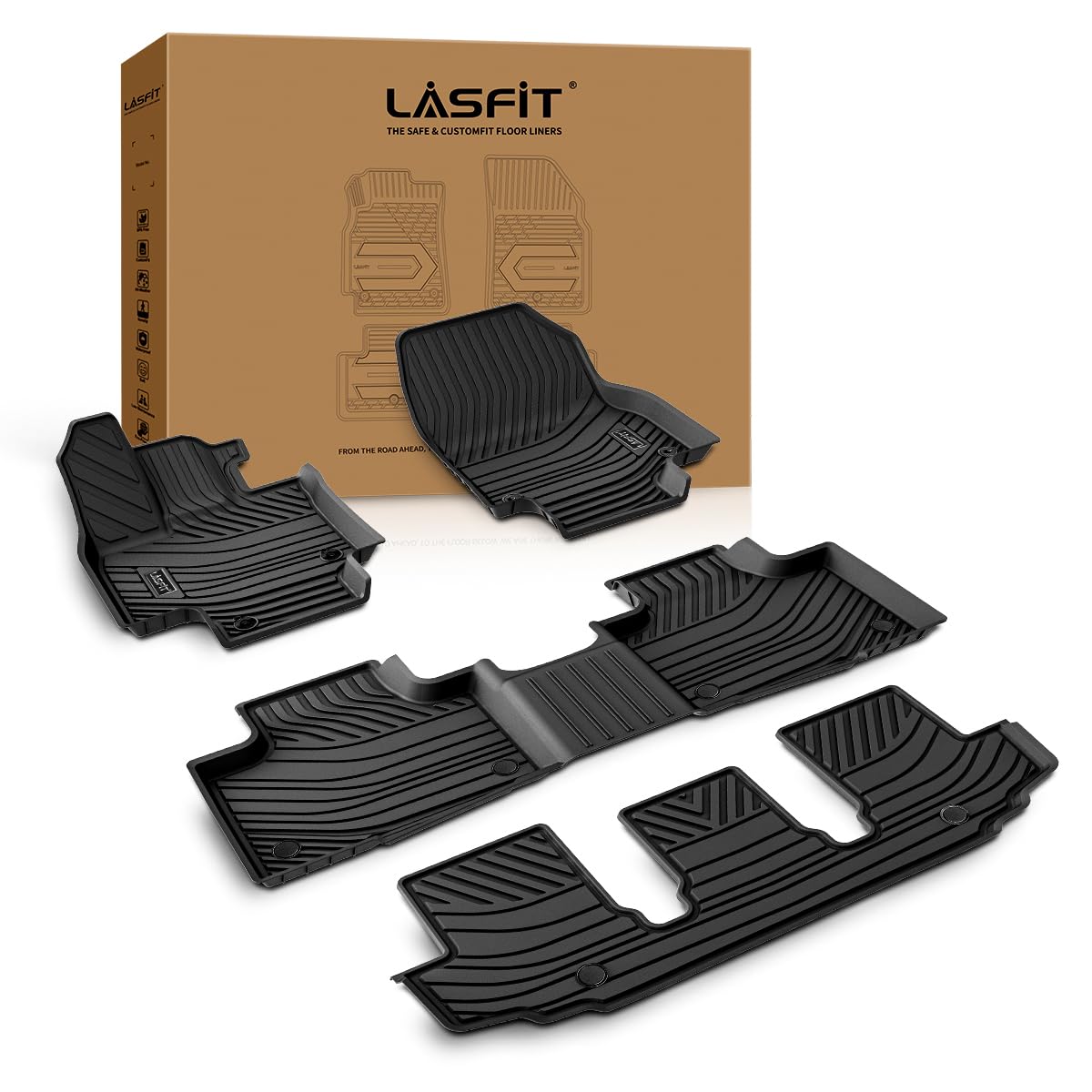 Lasfit Floor Mats For Toyota Highlander 2020-2025 8-Seat (Not For Hybrid) All Weather Tpe Custom Fit Floor Liner For Highlander