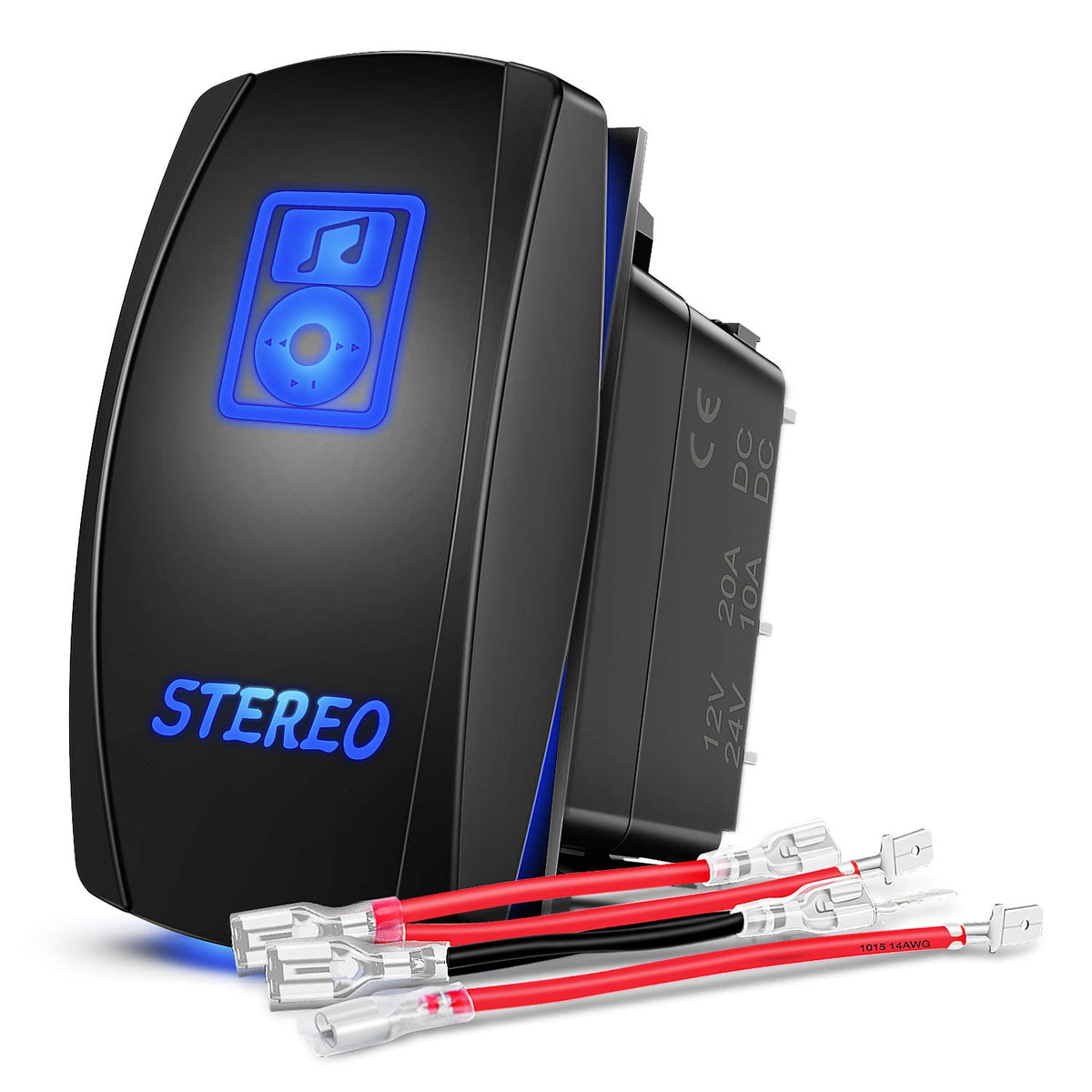 Nilight Led Light Bar Rocker Switch Stereo Rocker Switch 5 Pin Laser On/Off Switch 20A/12V 10A/24V Switch Jumper Wires Set,2 Years Warranty (90006B) , Blue