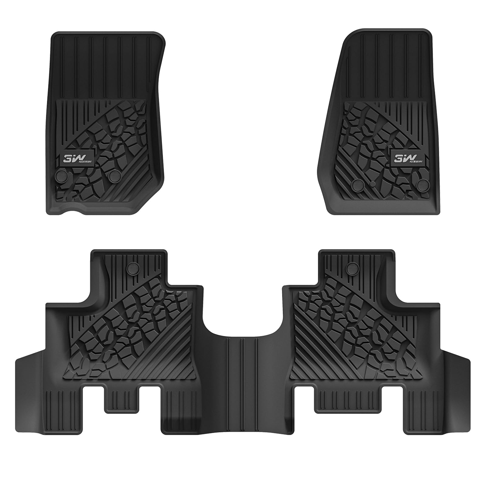 3W Floor Mats Fit for Jeep Wrangler JK 2013-2018 Unlimited 4 Door Only (Non JL or 4XE) TPE All Weather Custom Fit Floor Liner fo