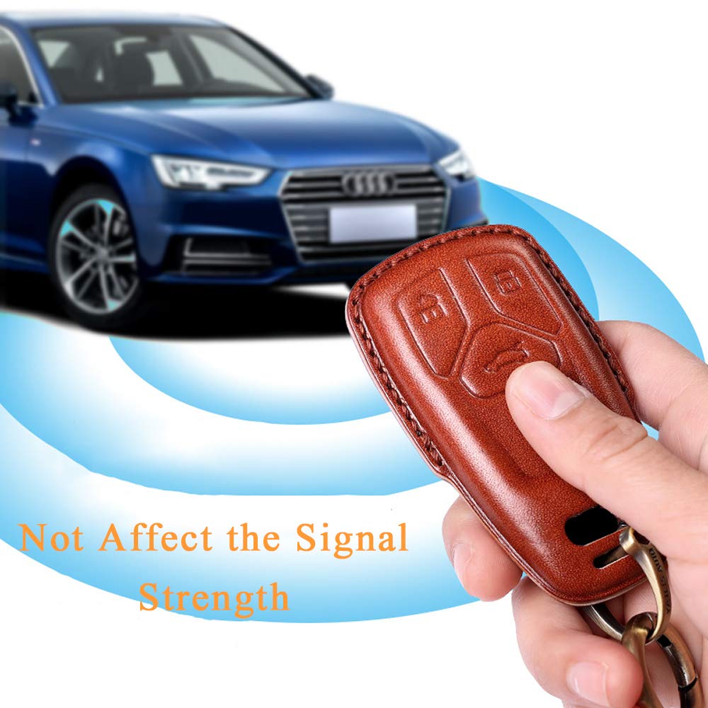 SANRILY Leather Key Fob Protector for Audi A4 Q7 Q5 TT A3 A6 SQ5 R8 S5 Keyless Entry Smart Remote Key Cover Case with Lucky Cat