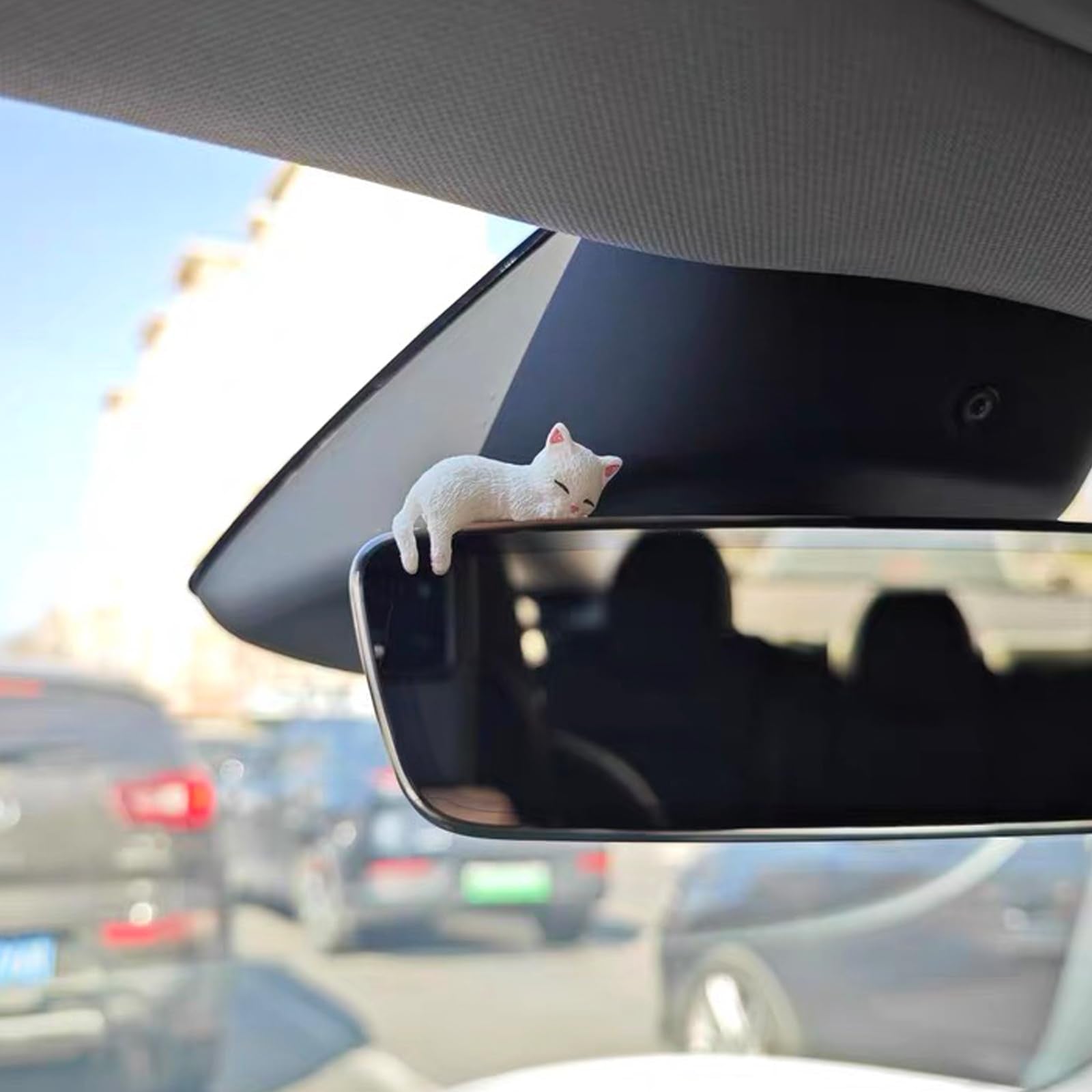 Cat Car Dashboard Decor Rear View Mirror Accessories, Set of 6 Mini Cats Cute Car Decorations Interior, Computer Monitor Figurin