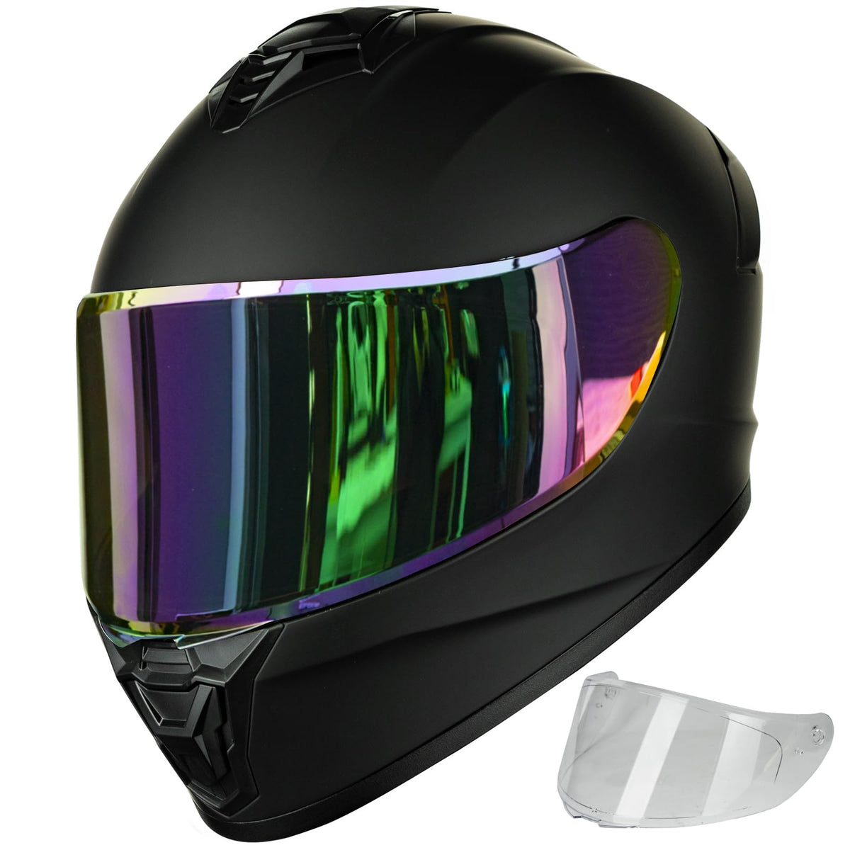 Auboa Full Face Motorcycle Helmets For Adult Men Women Lightweight Street Bike Motorbike Racing Casco Moto Helmet With Extra Clear Visor Dot Model Au-T801 (Matte Black, L)