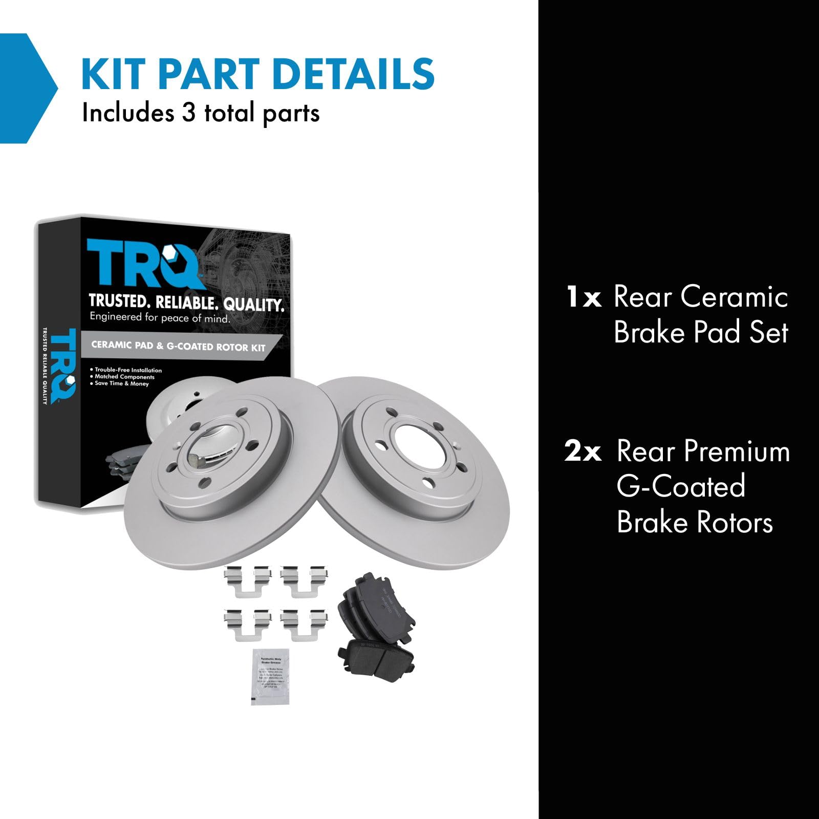 Trq Rear Brake Pad & Rotor Kit Brake Pads Brake Rotor Ceramic Premium G-Coated Compatible With 2006-2009 Audi A4 A4 Quattro