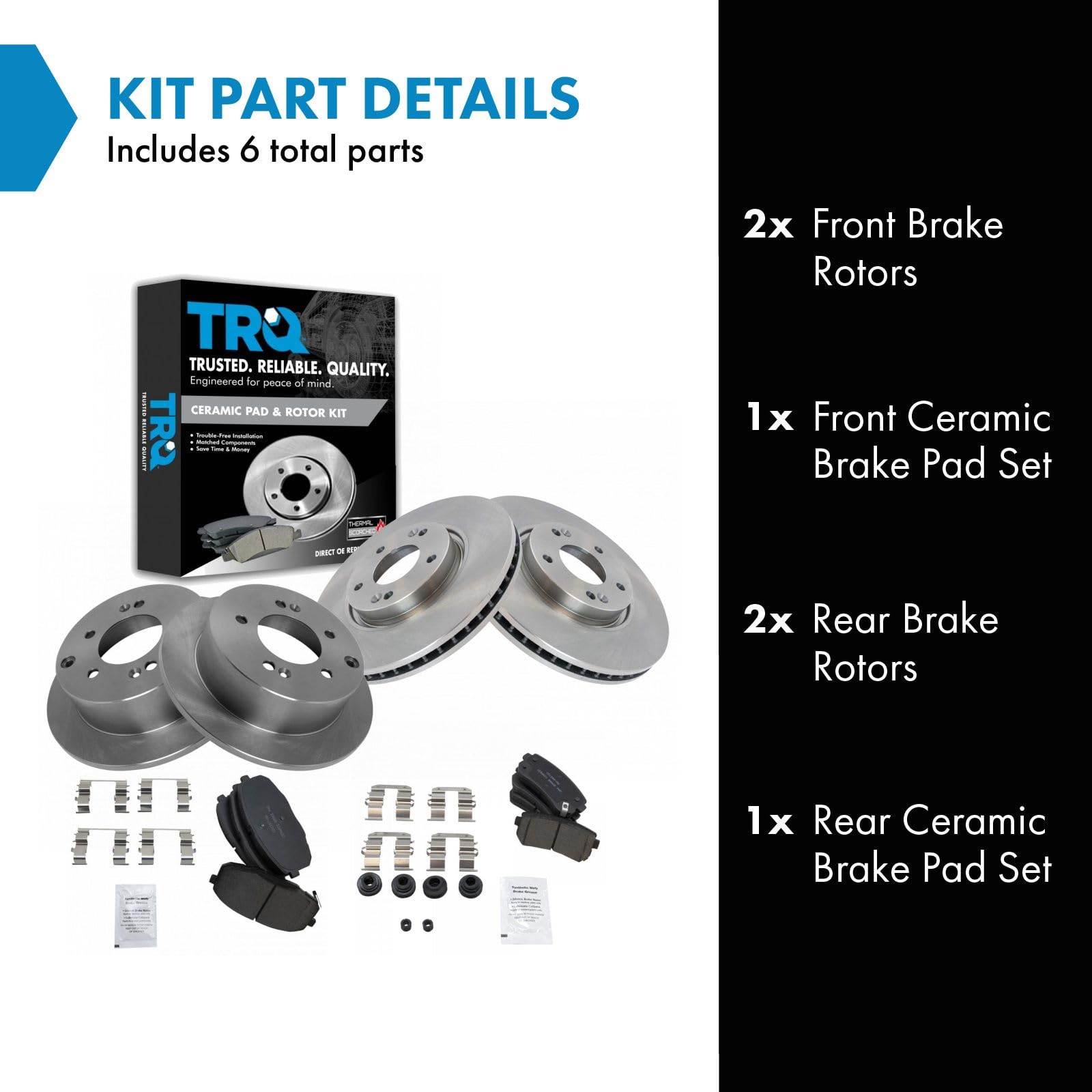 Trq Front And Rear Brake Pad & Rotor Kit Brake Pads Brake Rotor Ceramic Compatible With 2010-2013 Kia Forte Forte Koup