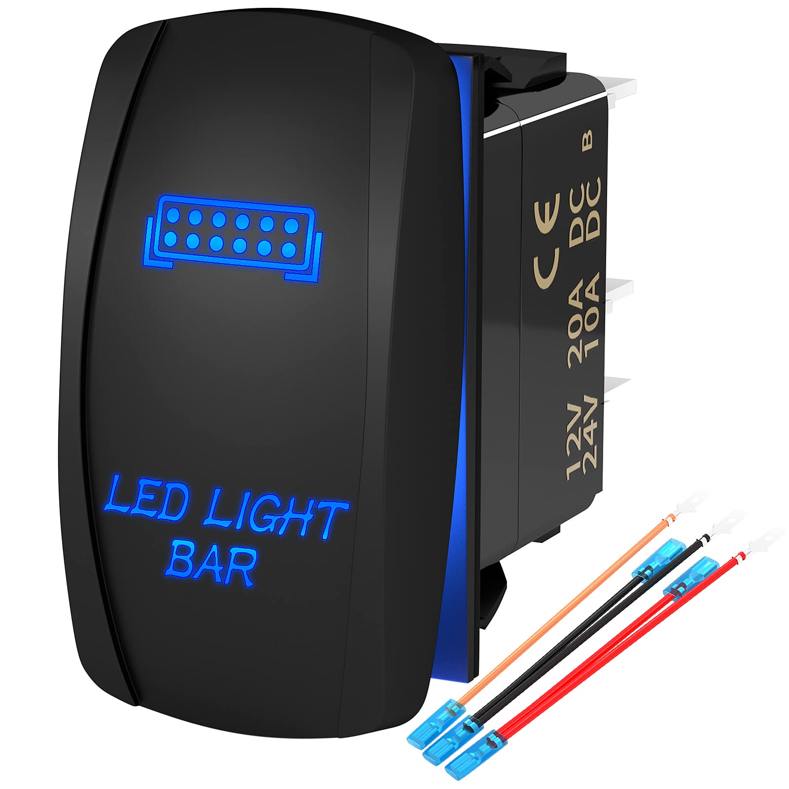 Led Light Bar Switch On/Off 5 Pin Laser Marine Rocker Switch Waterproof 12V 20A 24V 10A Blue Led Light Bar Toggle Switch With Ju