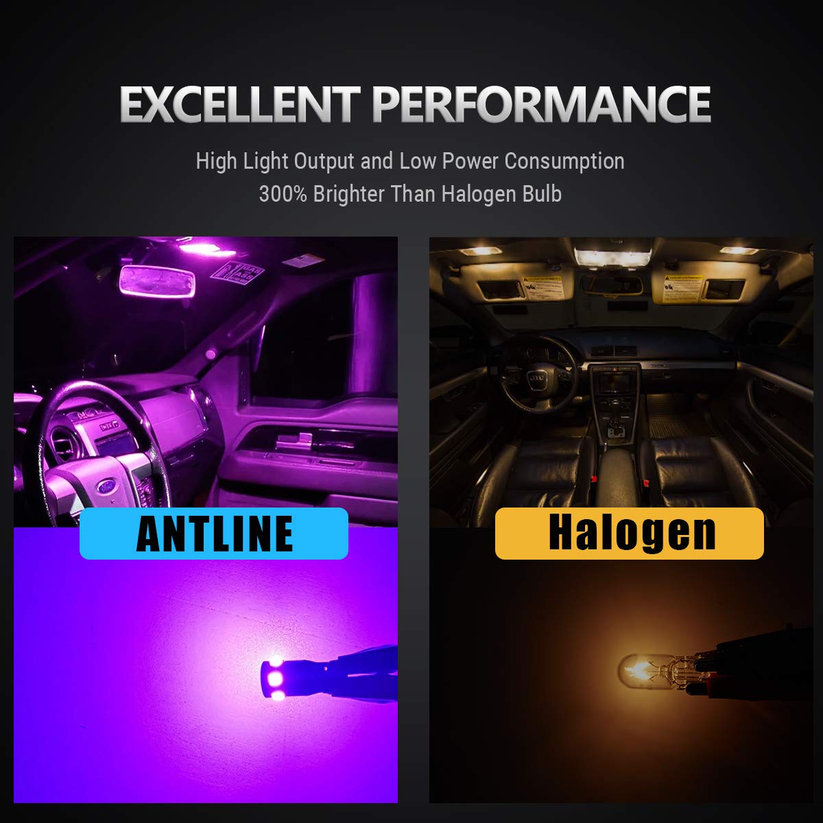 Antline 194 168 2825 W5W T10 Led Bulbs Purple, Ultra Bright Error Free 9-Smd 2835 Chipsets 6000K Replacement For Car Interior Do