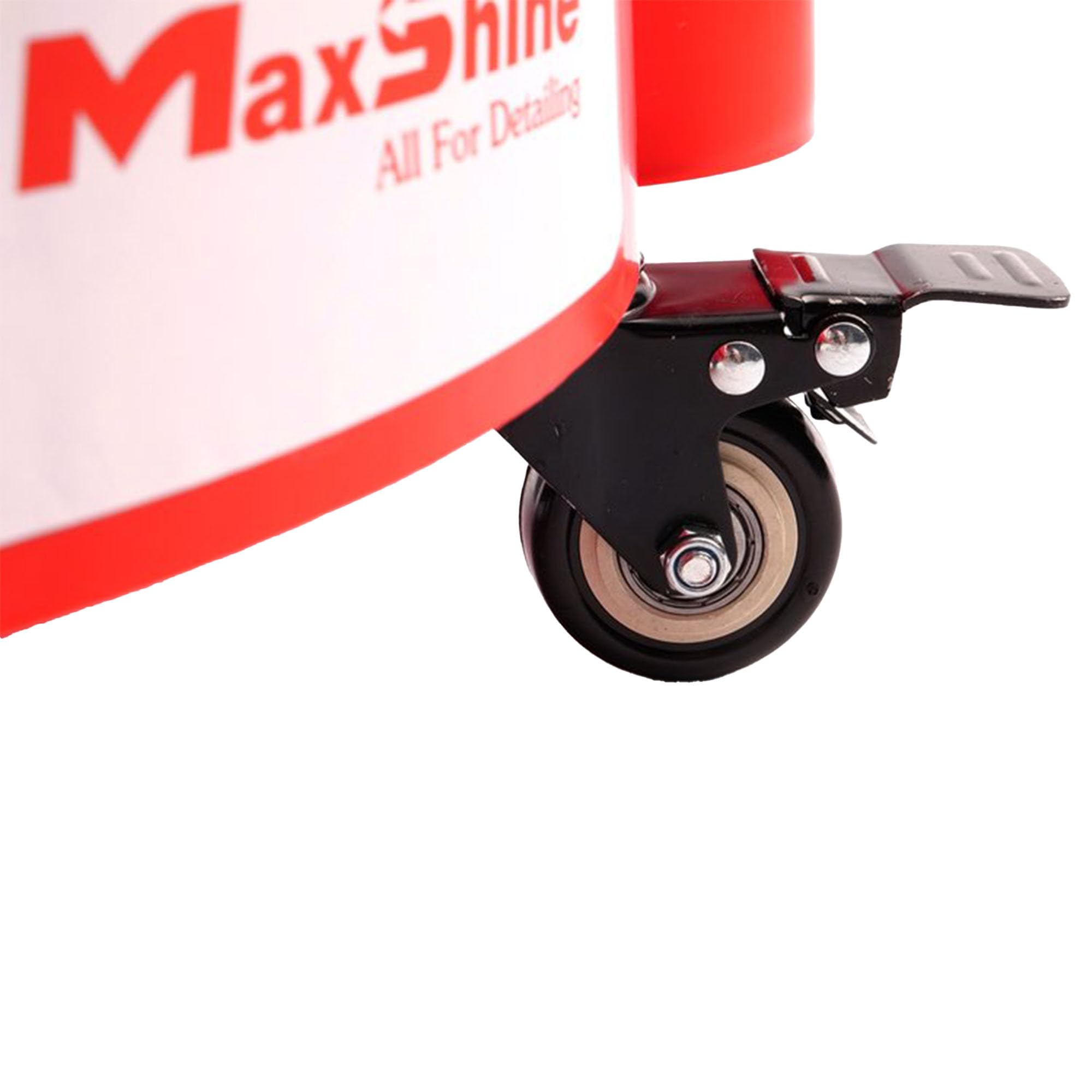 Maxshine Universal 5 Gallon Red Rolling Bucket Dolly with White Decal - Heavy-Duty with 5 Wheels & 2 Locking Casters - Organizer