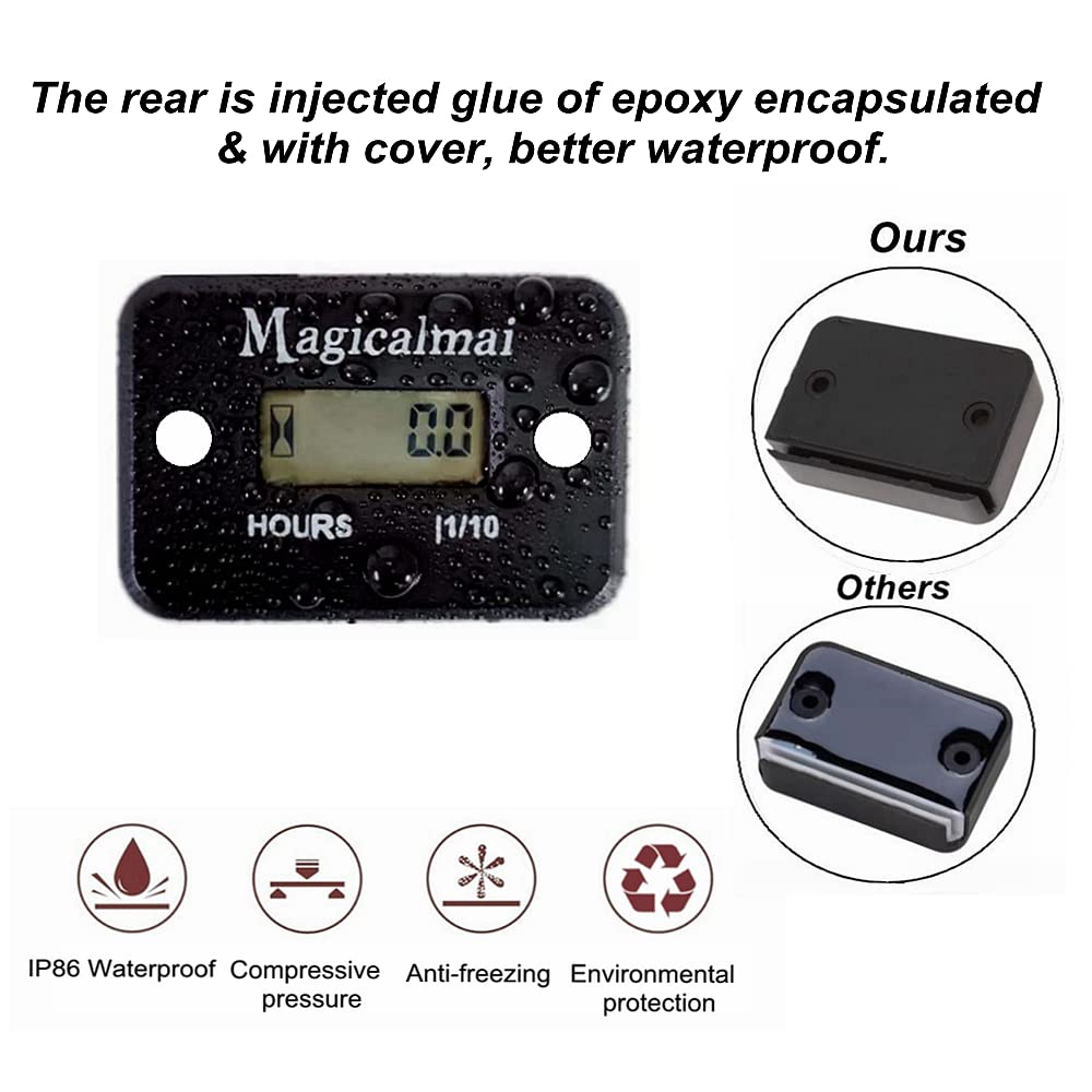 Magicalmai Inductive Hour Meter For Gas Engine Generator Lawn Mower Pressure Washer Marine Atv Boat Outboard Motor Dirt Bike Motorcycle Waterproof Hr Meters - Black