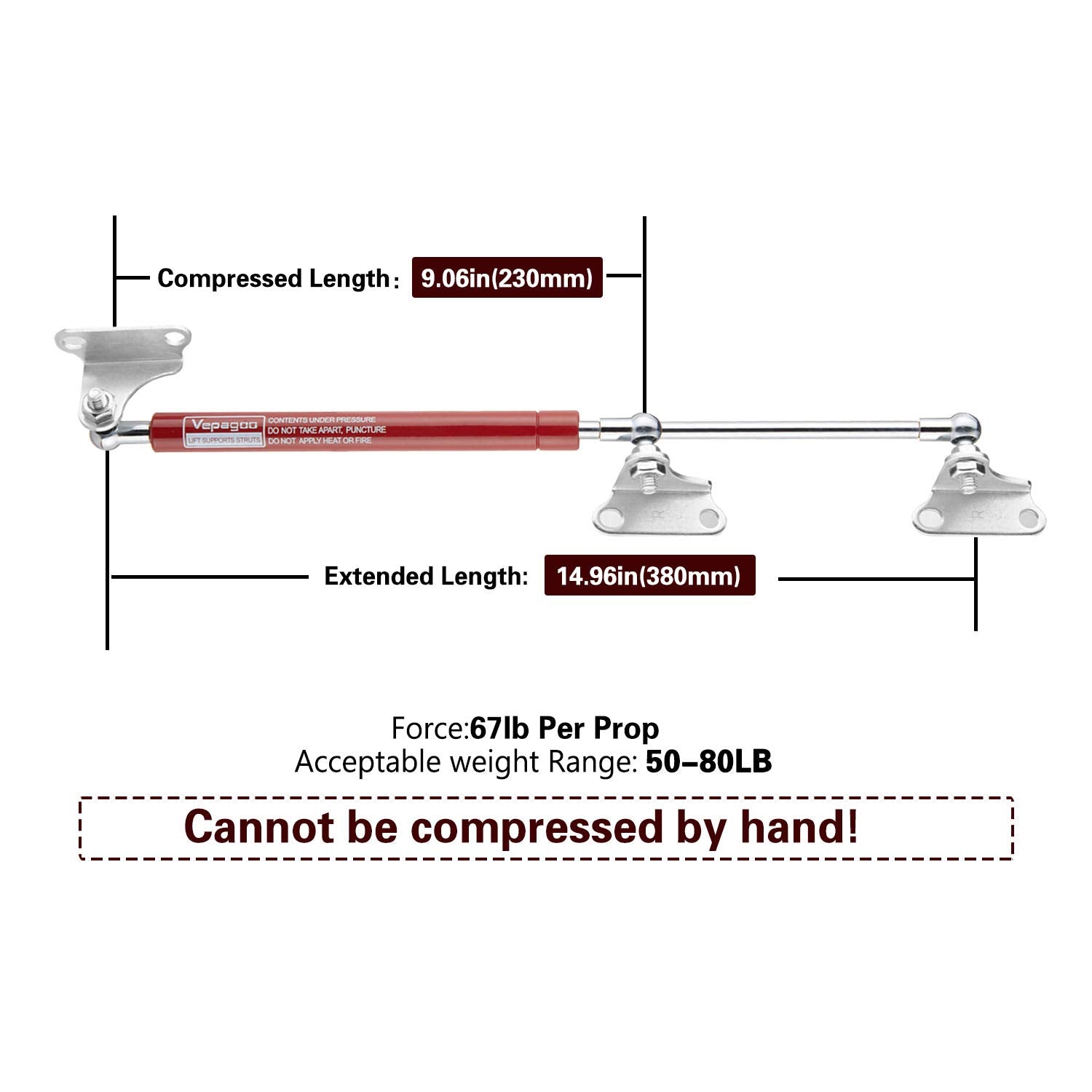 15 Inch 67Lb/300N Per Gas Shock Strut Spring For Tool Box Outdoor Cabinet Rv Bed Floor Hatch Door And Other Custom Heavy Duty Bo