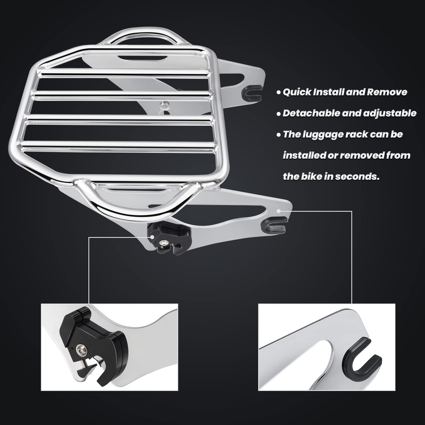 Benlari Chrome Detachable Luggage Rack 2-Up Mounting Rack Compatible For Harley Davidson Touring Road King Street Electra Glide