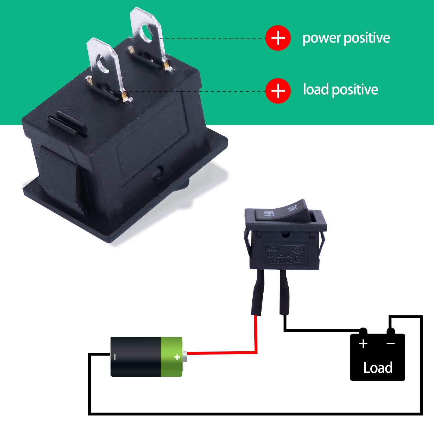 Twidec/5Pcs Rocker Switch Ac 6A/250V 10A/125V Spst 2 Pins 2 Position On/Off Car Boat Square Black Rocker Switch Toggle With Pre-