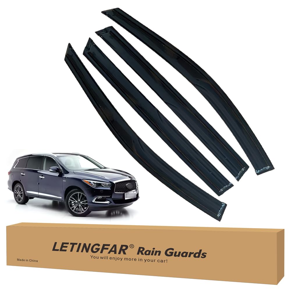 LETINGFAR Window Visors Rain Guards for Infiniti QX60 & JX35 2013 2014 2015 2016 2017 2018 2019 2020 2021 Accessories, Wind Defl
