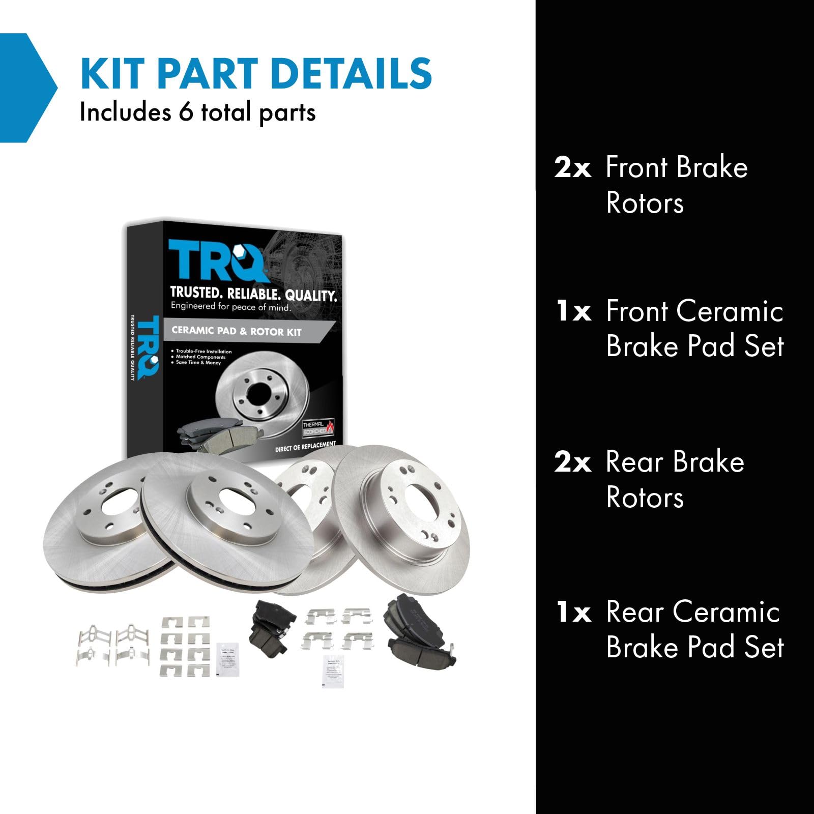 Trq Front And Rear Brake Pad & Rotor Kit Brake Pads Brake Rotor Ceramic Compatible With 2004-2008 Acura Tsx 2003-2007 Honda Acco