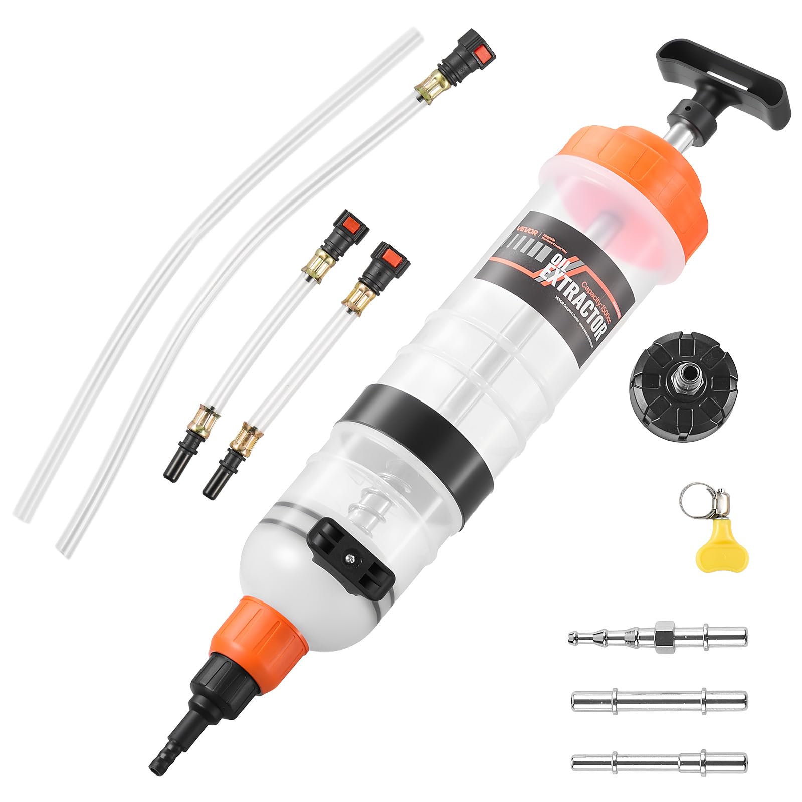 VEVOR 1500CC Fluid Extractor, Manual Automotive Fluid Pump Extractor, Oil Syringe with Long Hose and Extension Tubes Easy Oil Ch