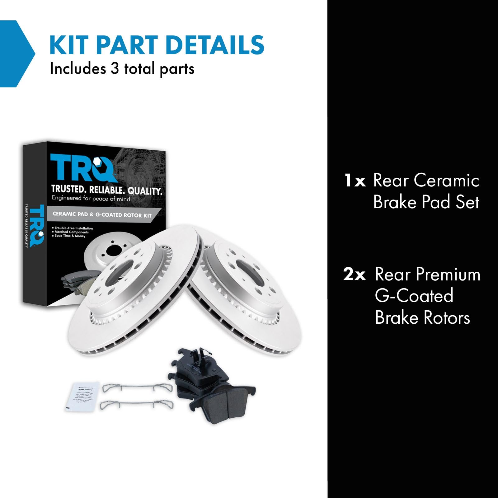Trq Rear Brake Pad & Rotor Kit Brake Pads Brake Rotor Ceramic Premium G-Coated Compatible With 2003-2014 Volvo Xc90