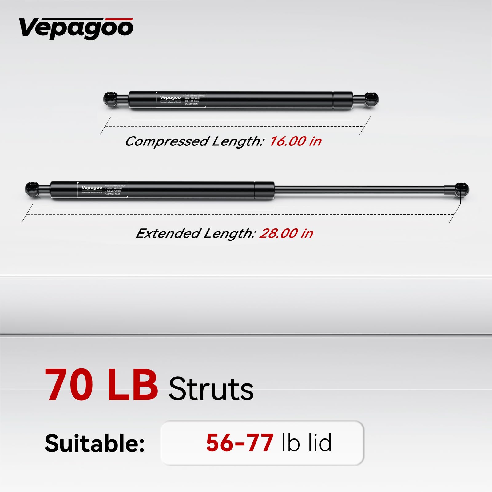 Vepagoo 4259Hn Ml2770 28In 70Lb/311N Heavy Duty Lift Support Gas Shock Strut Spring For Truck Bed Tonneau Cover Trailer Cap Camp