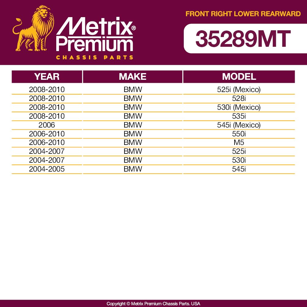 Metrix Premium Chassis Parts - Front Right Lower Rearward Control Arm W Ball Joint & Bushing Assembly Fits 08-10 Bmw 525I (Mexic